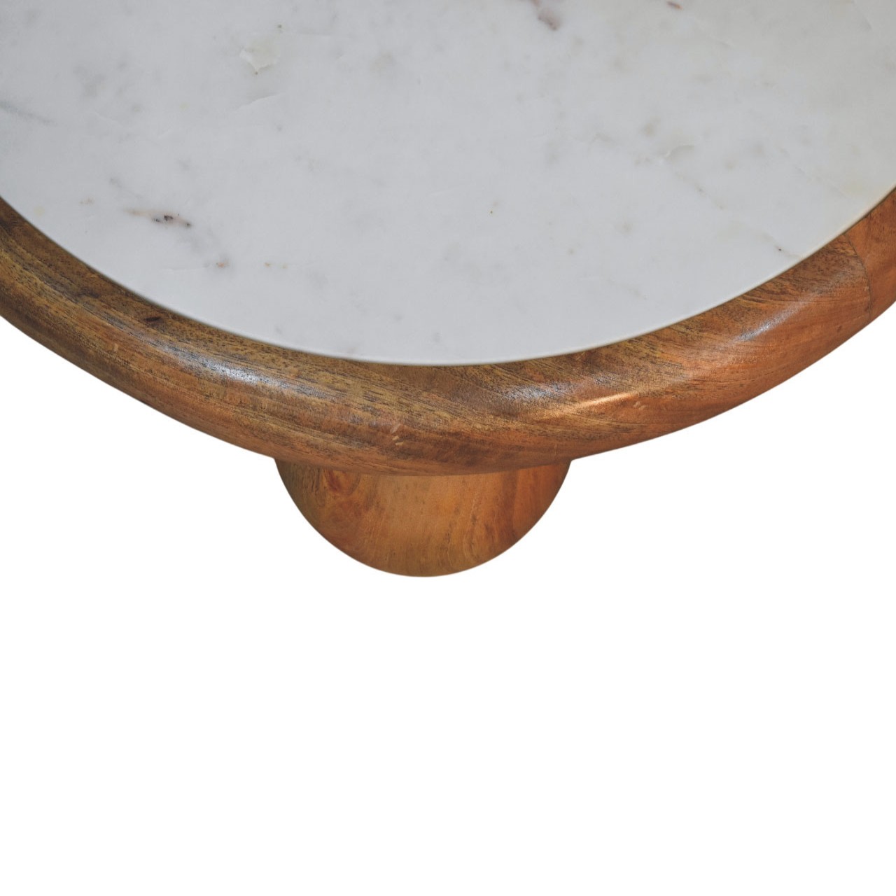 Solid Mango Wood Oak Finished Bola Round Coffee Table - Image 3