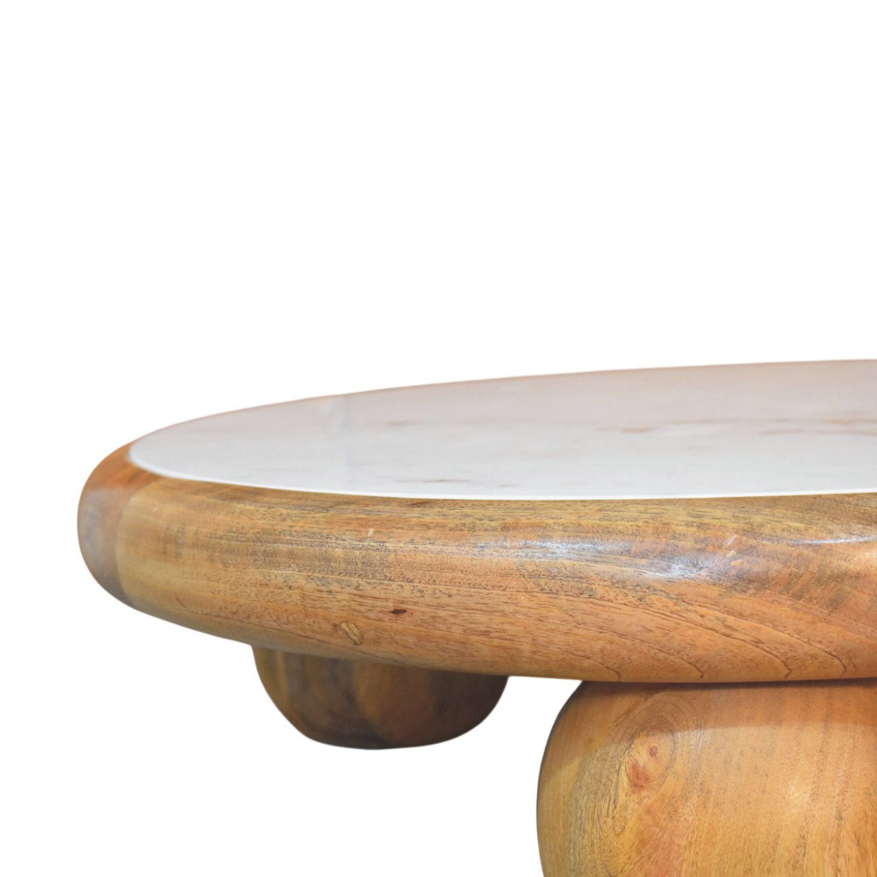 Solid Mango Wood Oak Finished Bola Round Coffee Table - Image 4