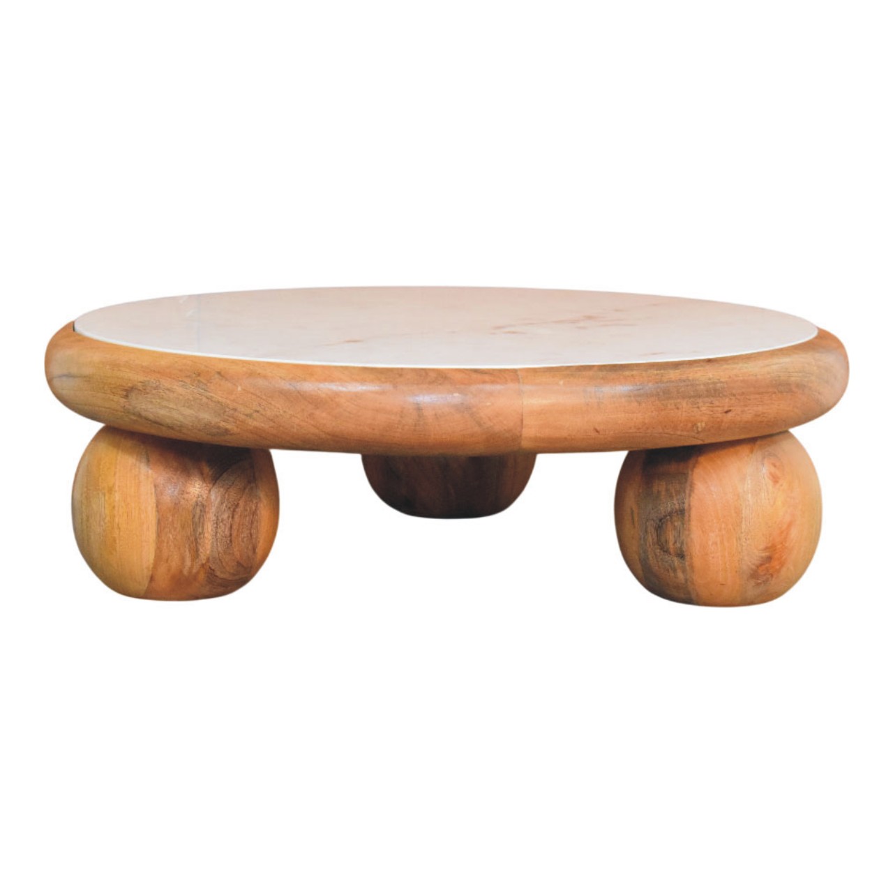 Solid Mango Wood Oak Finished Bola Round Coffee Table - Image 7