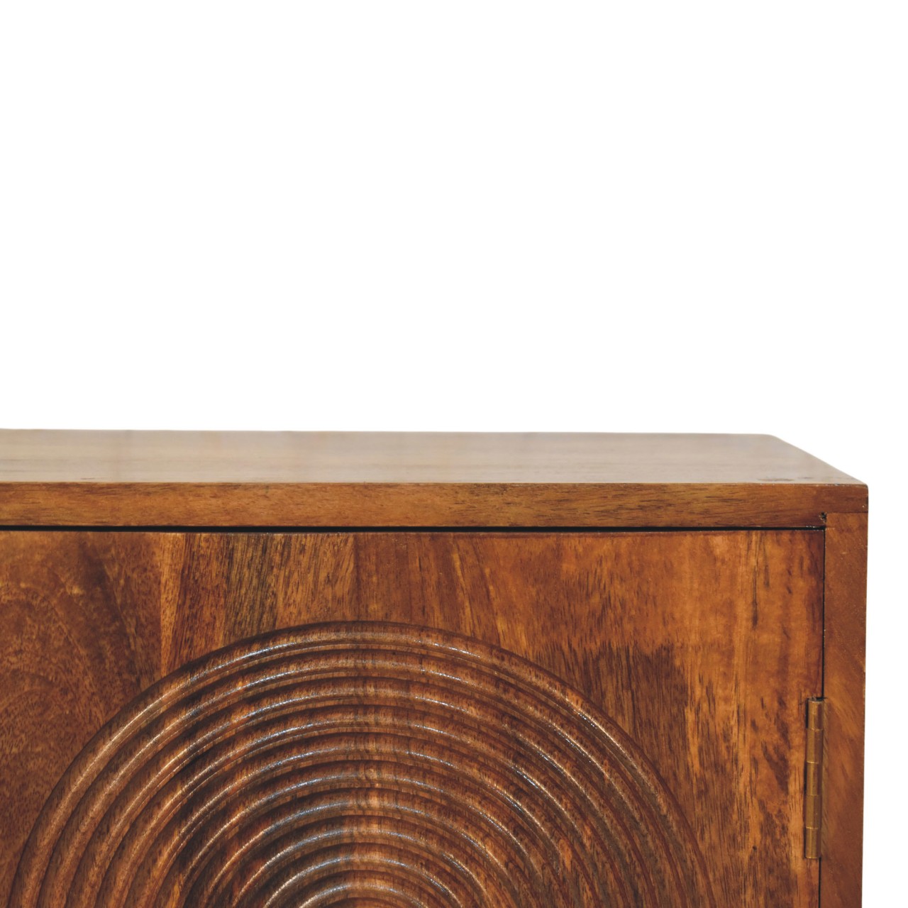 Solid Mango Wood Golden Teak Finish 2 Door Arco Groove Cabinet - Image 4