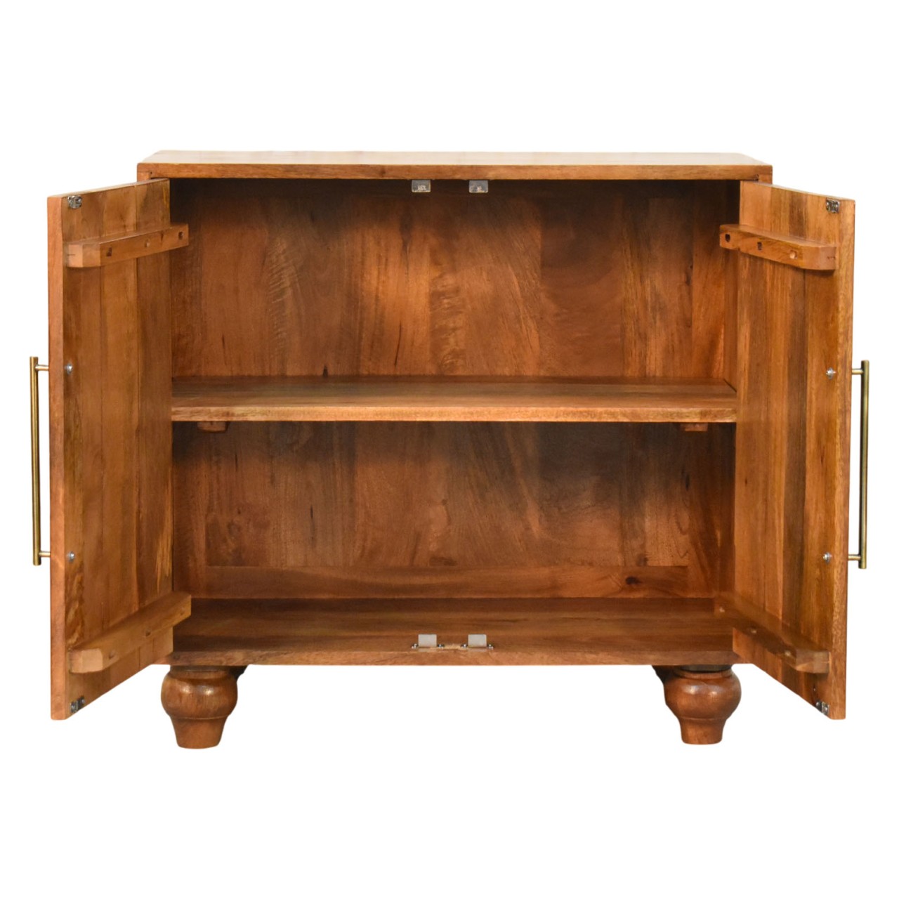 Solid Mango Wood Golden Teak Finish 2 Door Arco Groove Cabinet - Image 6