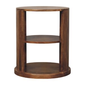 Solid Mango Wood Golden Teak Finished Ventura 1 Shelf Open Round Side Table