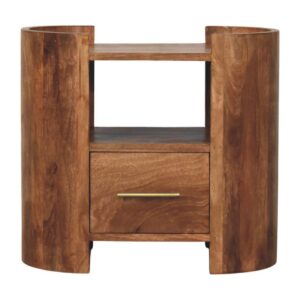Solid Mango Wood Golden Teak Finished Valencia Sculpted 1 Drawer Bedside