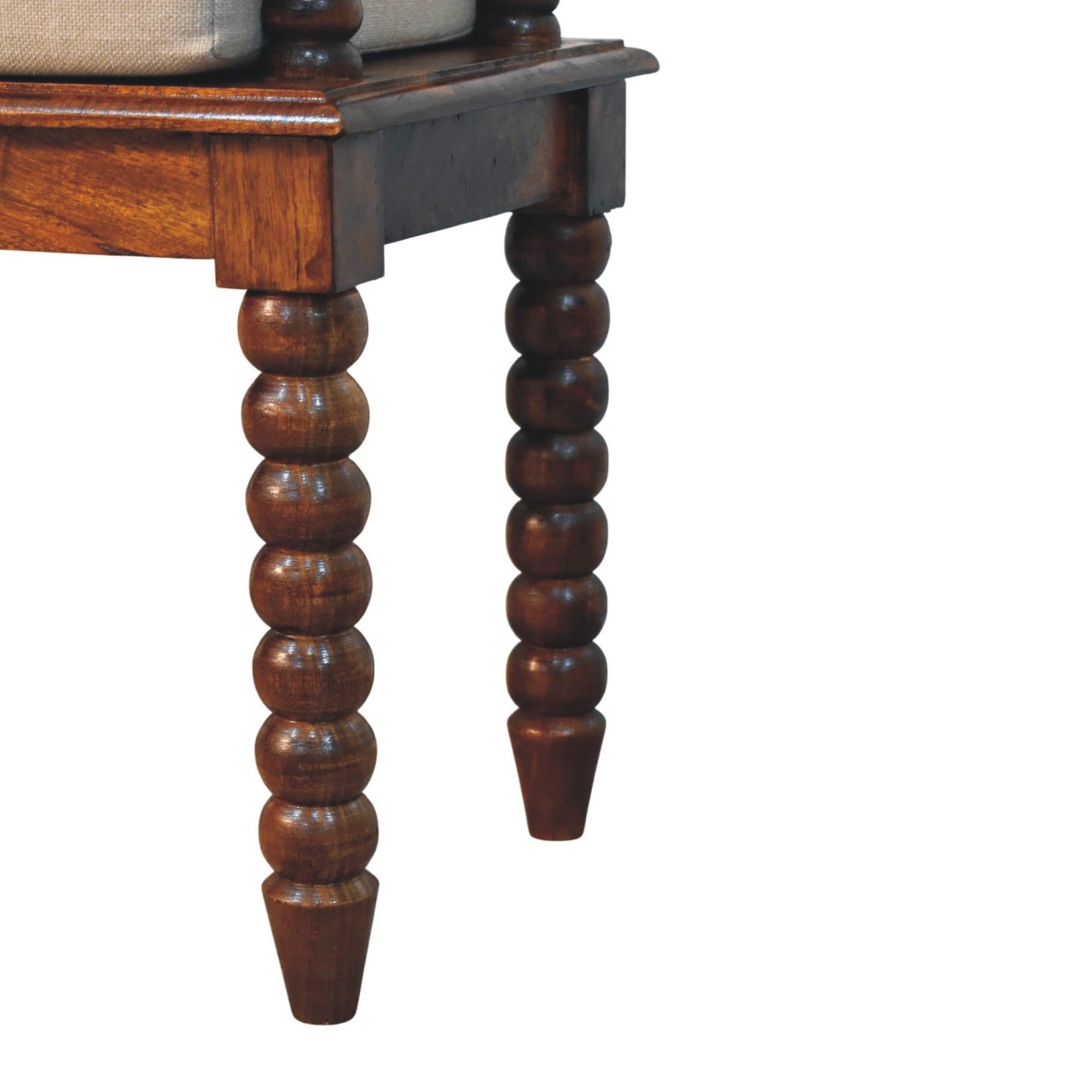 Solid Mango Wood Chestnut Finished Spindle Cushioned Entrance Hall Bench - Image 7
