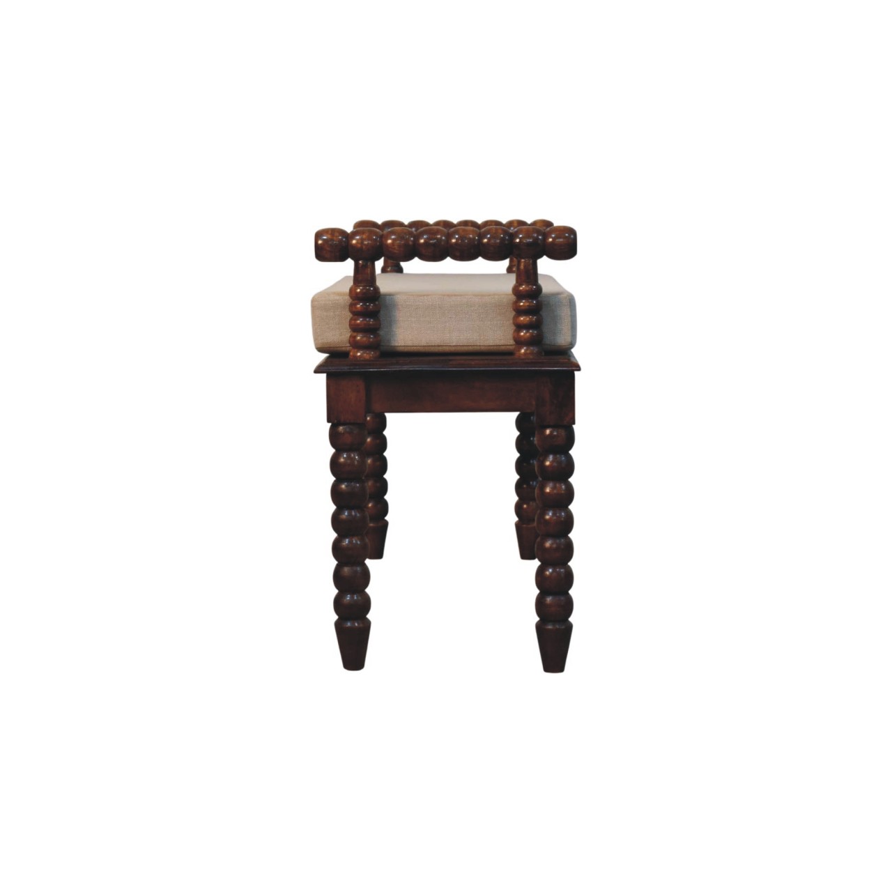 Solid Mango Wood Chestnut Finished Spindle Cushioned Entrance Hall Bench - Image 8