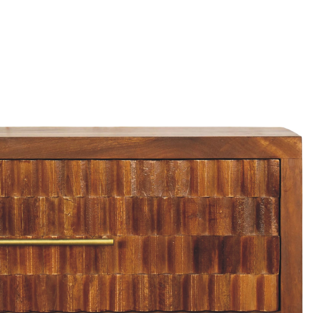 Solid Mango Wood Chestnut Finished 3 Drawer Cadiz Carved Chest - Image 4
