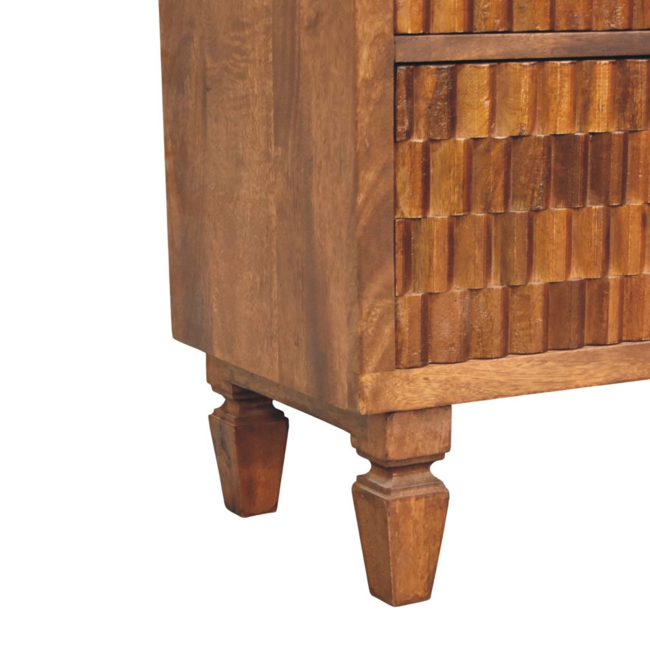 Solid Mango Wood Chestnut Finished 3 Drawer Cadiz Carved Chest - Image 7