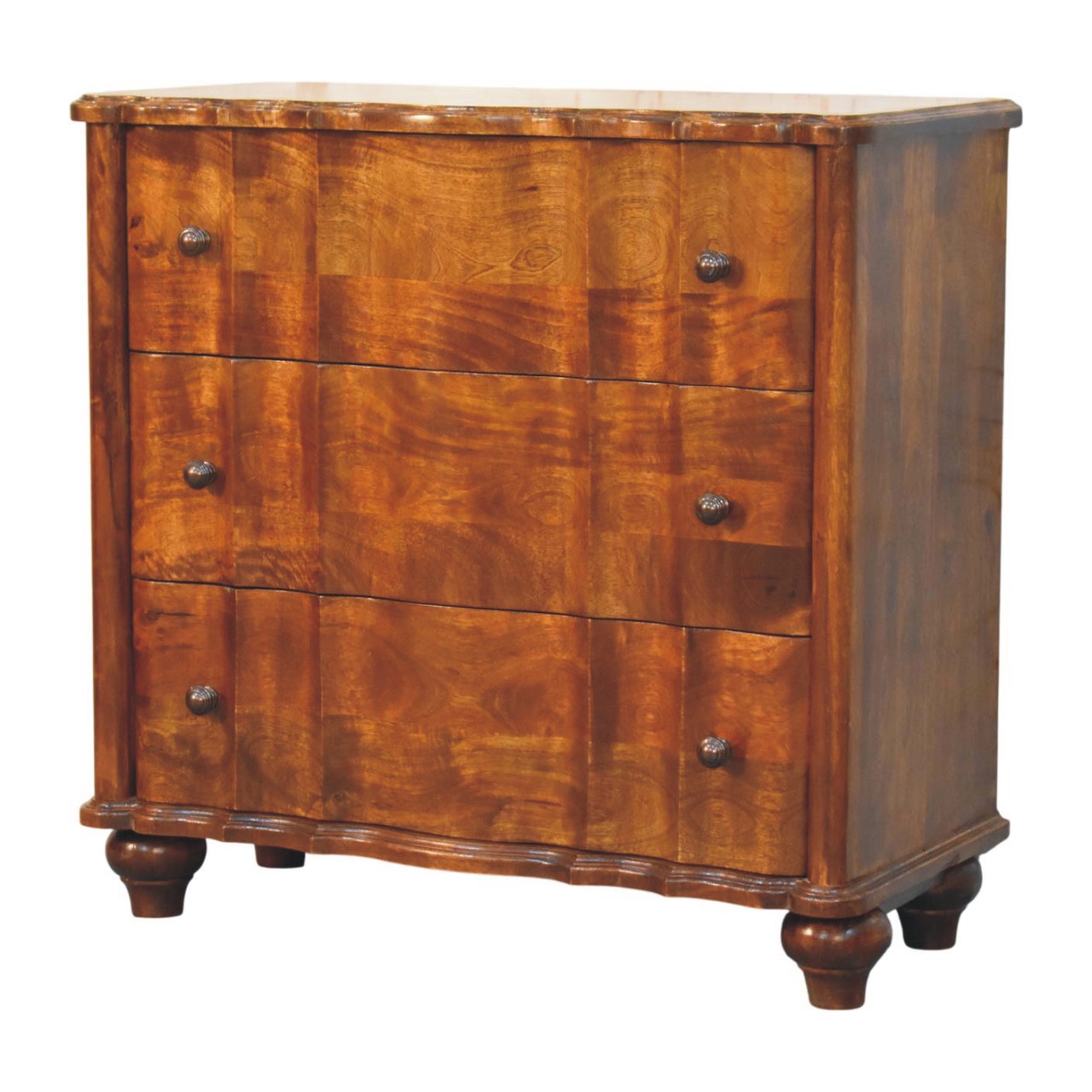 Solid Mango Wood Chestnut Finished Lume 3 Drawer Chest - Image 2
