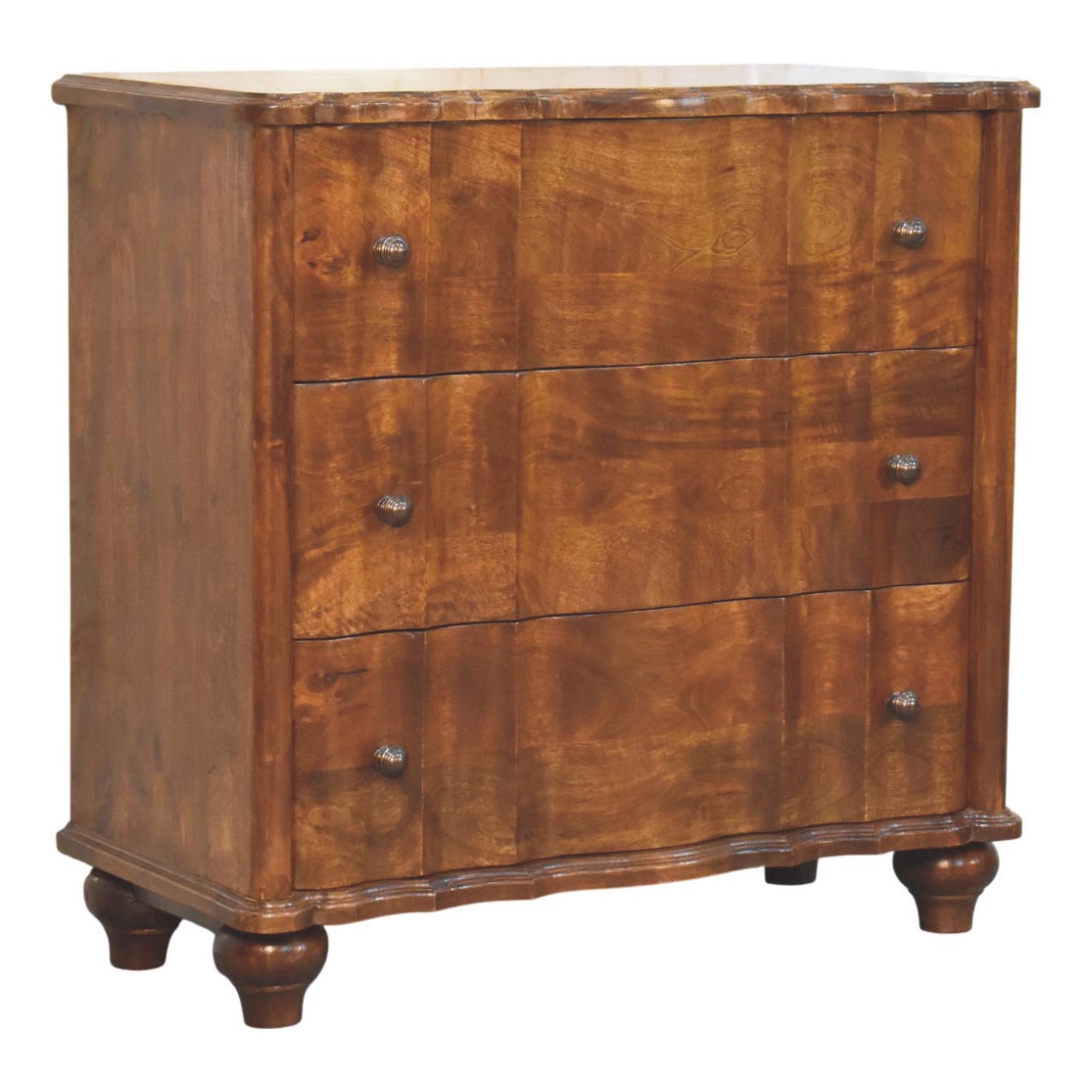 Solid Mango Wood Chestnut Finished Lume 3 Drawer Chest - Image 3