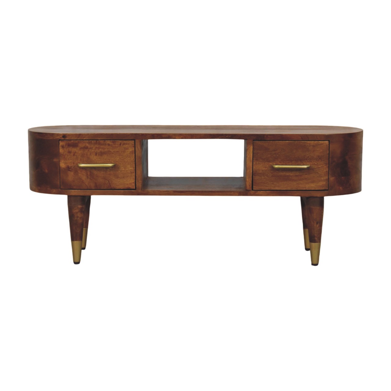 Solid Mango Wood Chestnut Finished Two Drawer Valenza Media Unit
