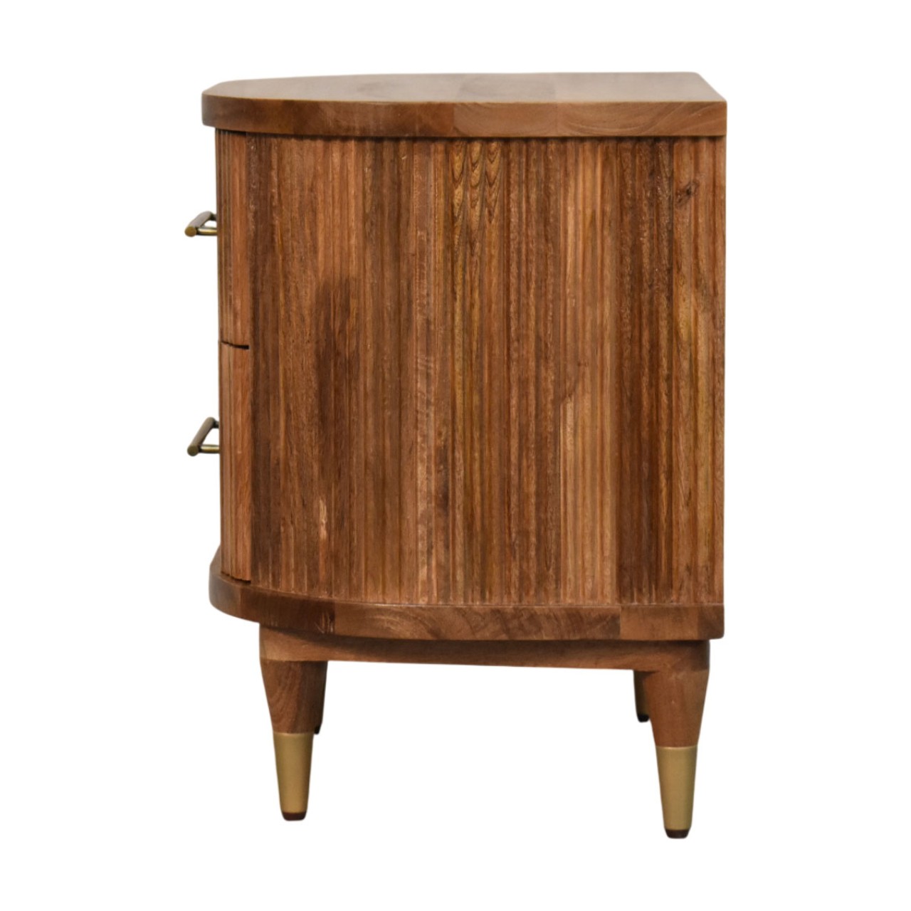 Solid Mango Wood Golden Teak Finished 2 Drawer Curved Fluted  Bedside - Image 8