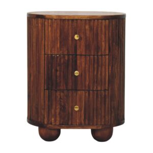 Solid Mango Wood Chestnut Finished Curved Fluted Bedside Chest