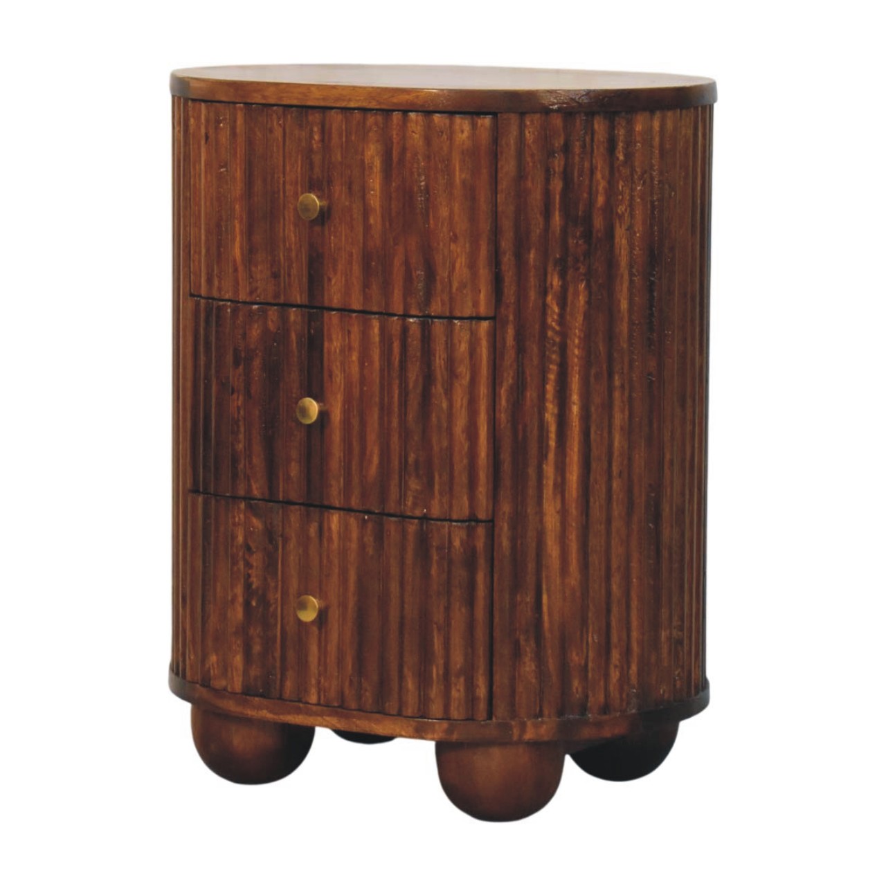 Solid Mango Wood Chestnut Finished Curved Fluted Bedside Chest - Image 2