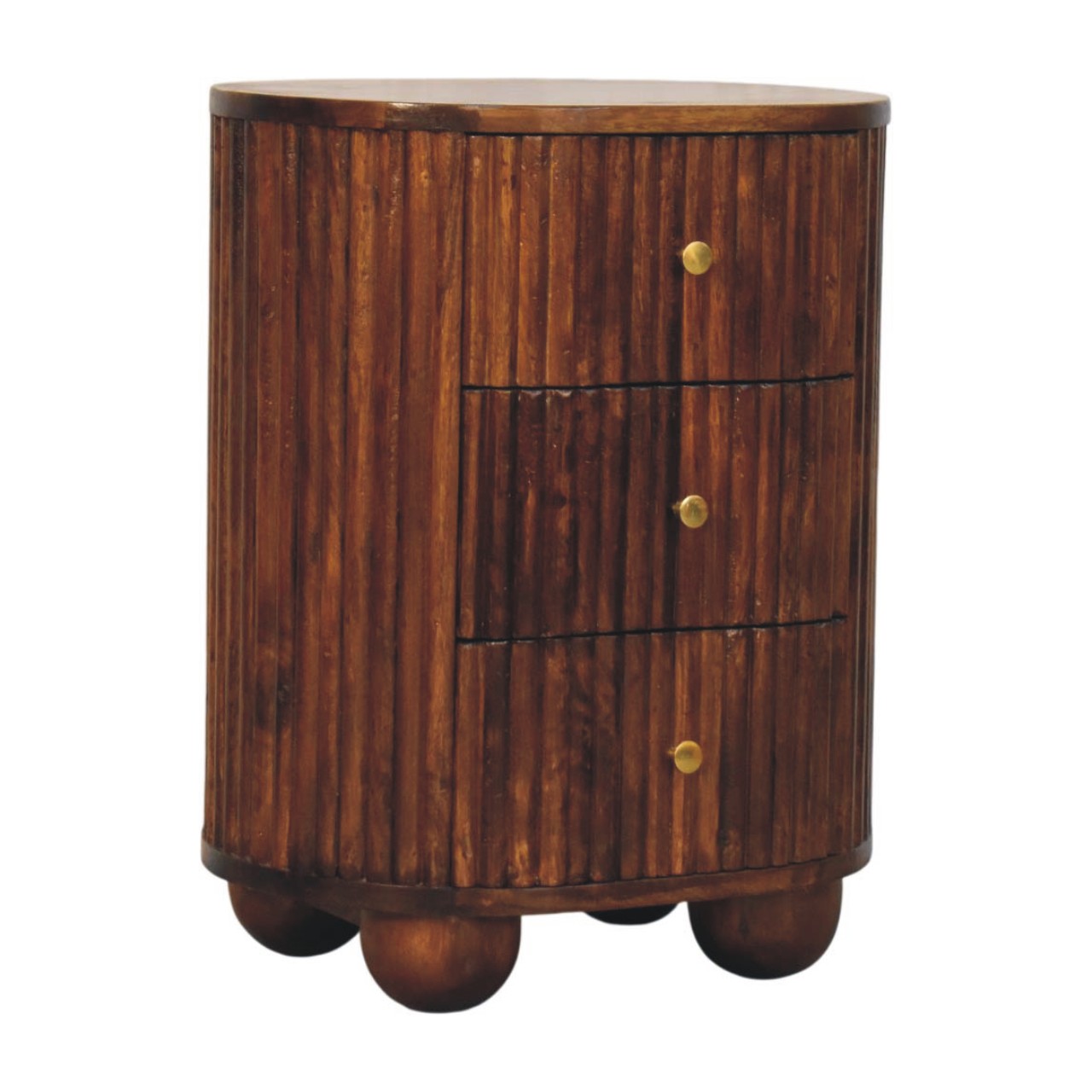 Solid Mango Wood Chestnut Finished Curved Fluted Bedside Chest - Image 3