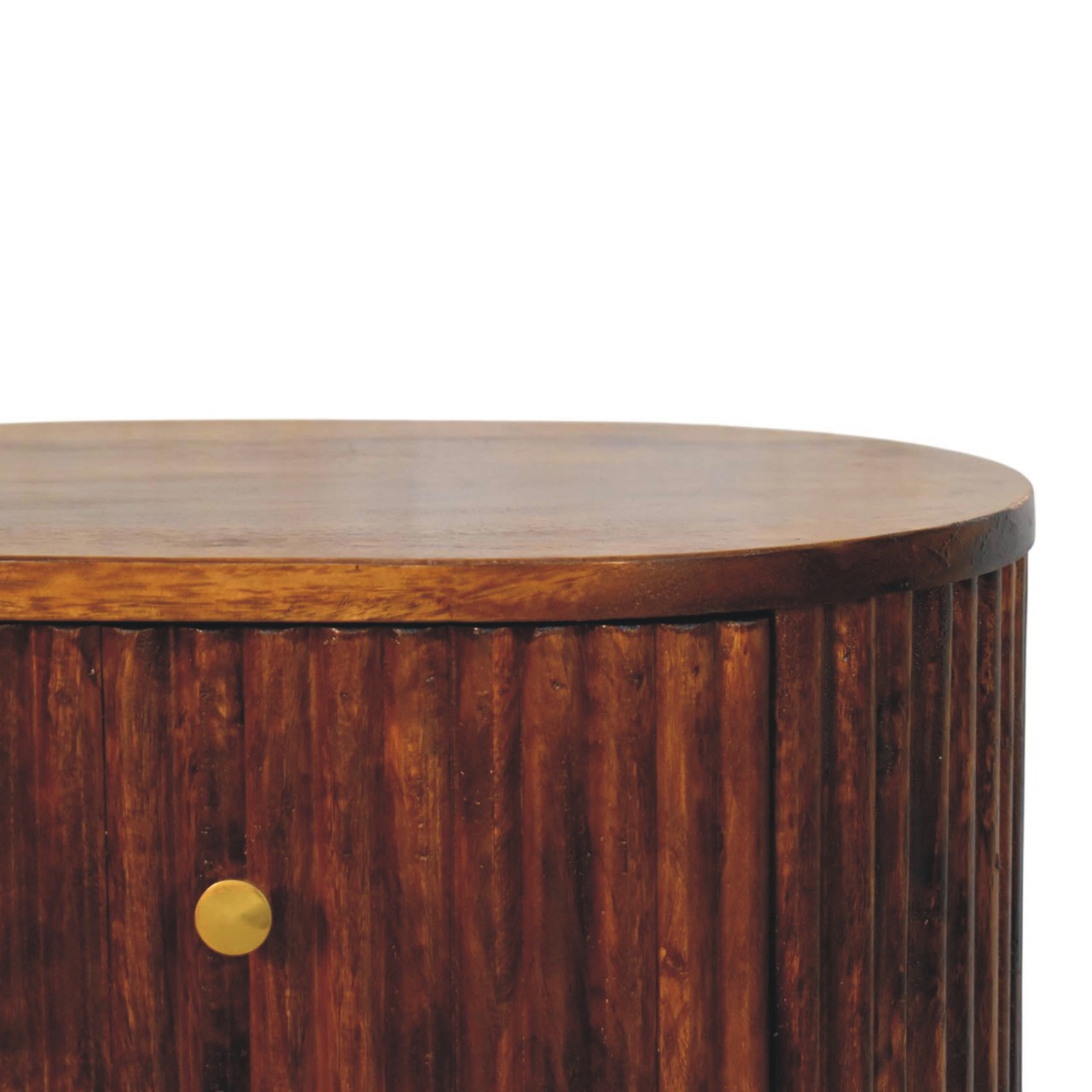 Solid Mango Wood Chestnut Finished Curved Fluted Bedside Chest - Image 4