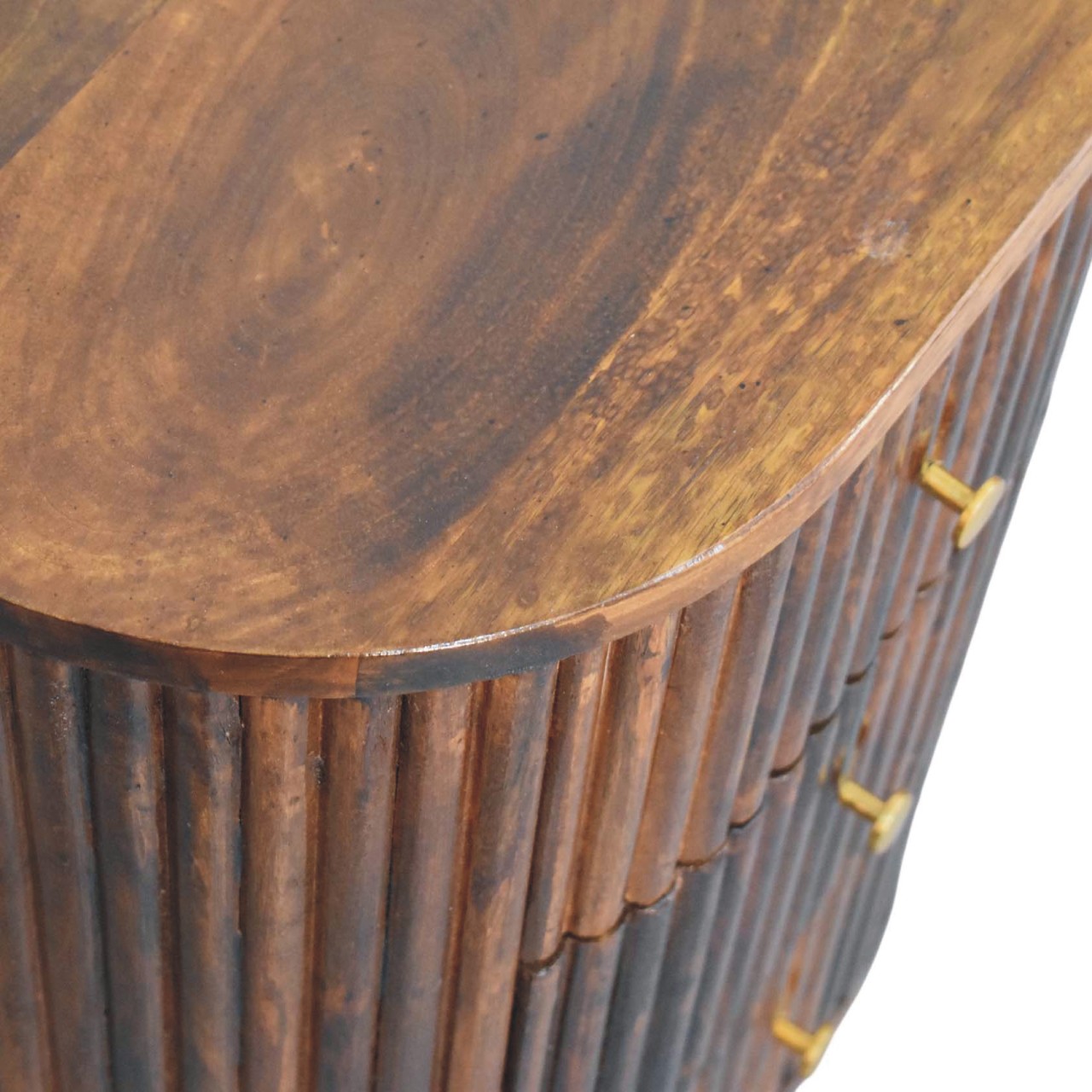 Solid Mango Wood Chestnut Finished Curved Fluted Bedside Chest - Image 6