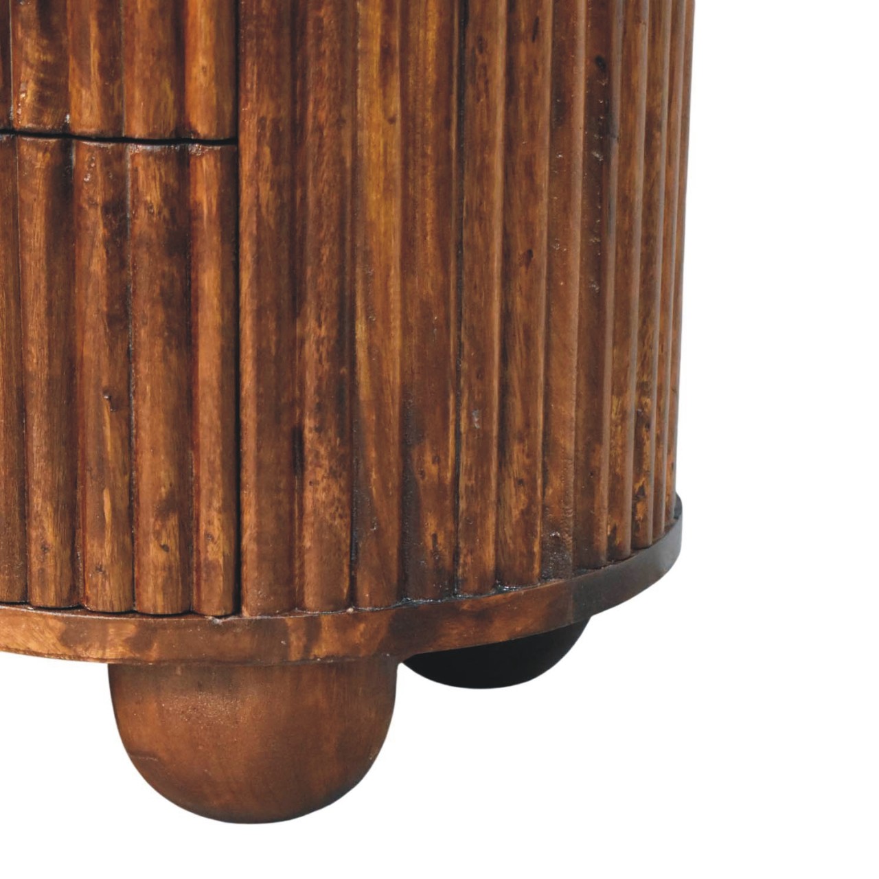 Solid Mango Wood Chestnut Finished Curved Fluted Bedside Chest - Image 7