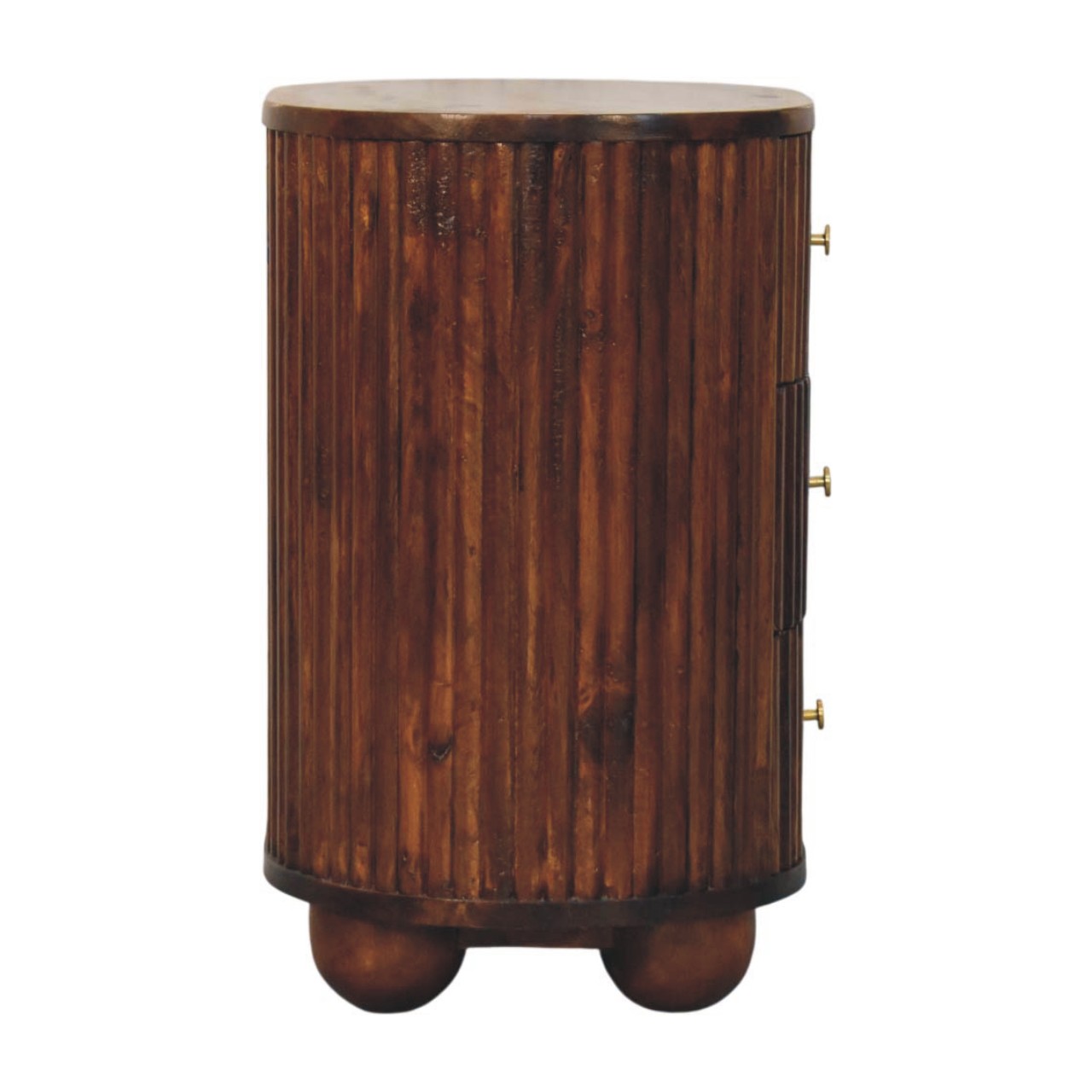 Solid Mango Wood Chestnut Finished Curved Fluted Bedside Chest - Image 8