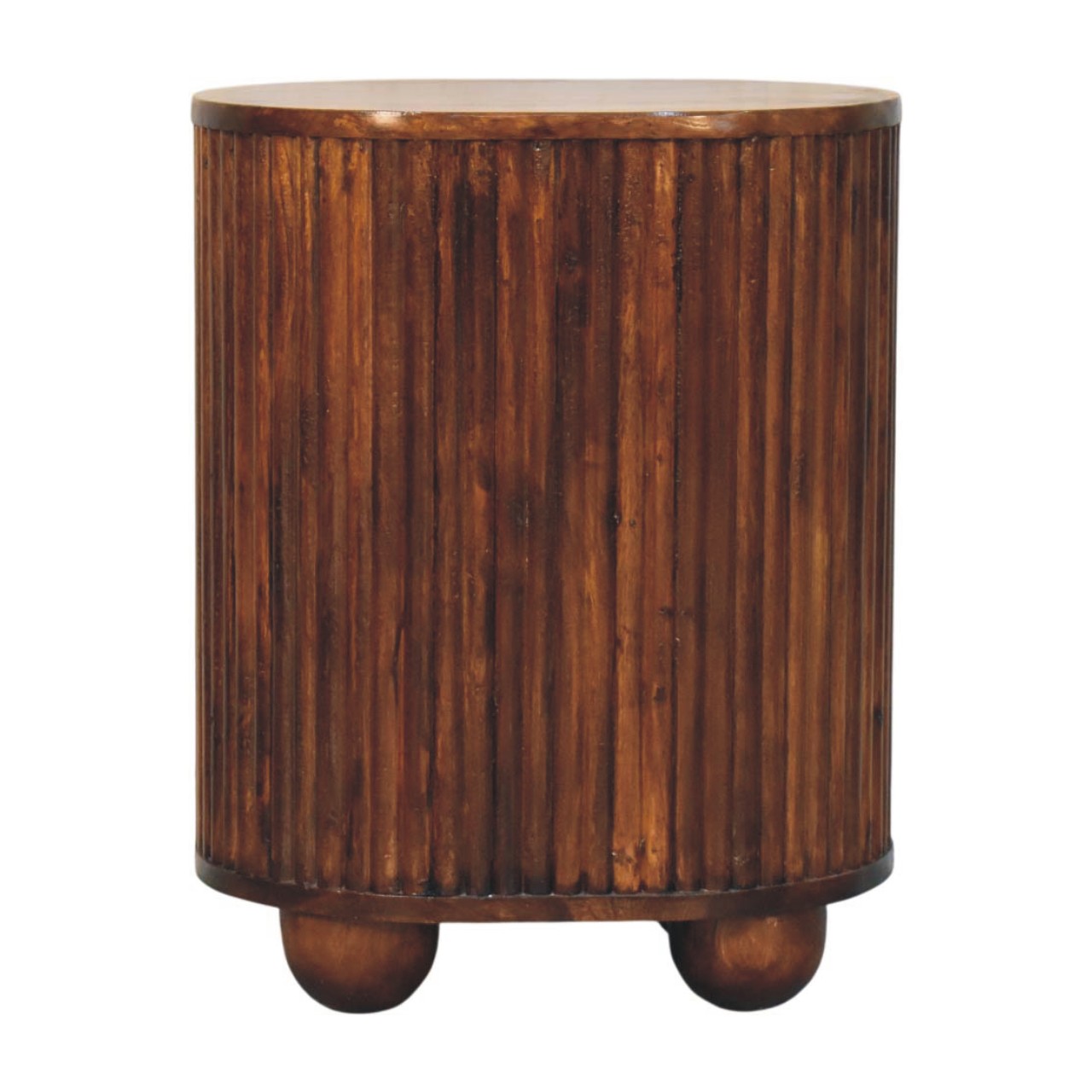 Solid Mango Wood Chestnut Finished Curved Fluted Bedside Chest - Image 9
