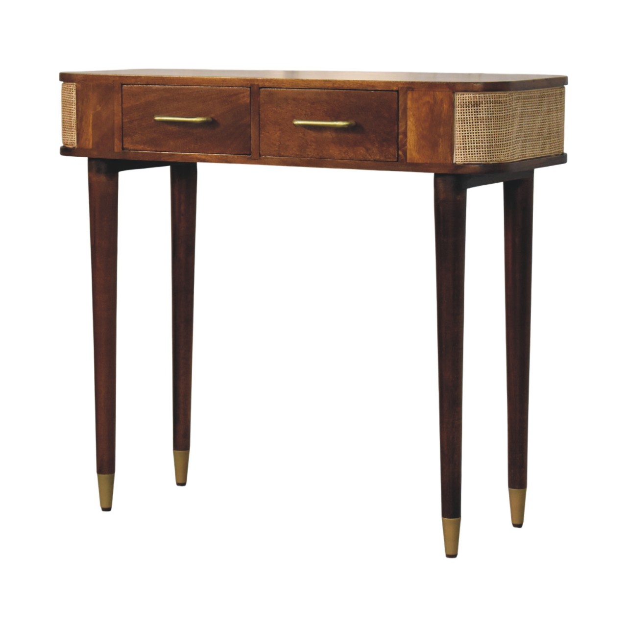 Solid Mango Wood Chestnut Finished 2 Door Belmont Cane Edge Console Table - Image 2