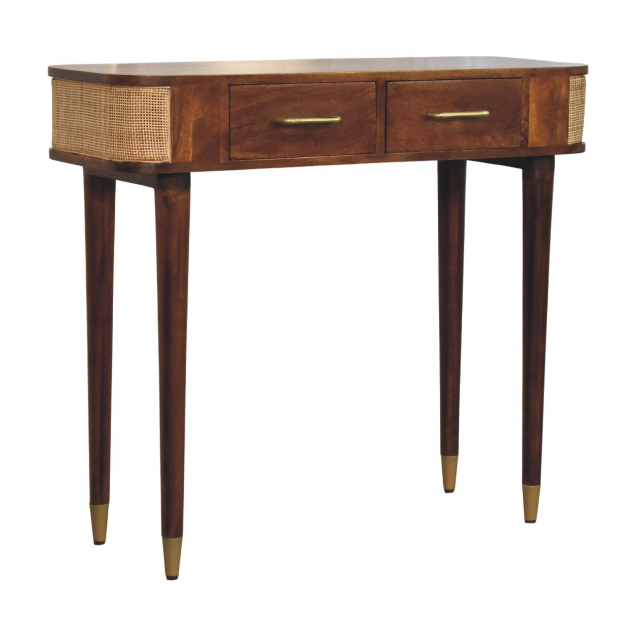 Solid Mango Wood Chestnut Finished 2 Door Belmont Cane Edge Console Table - Image 3