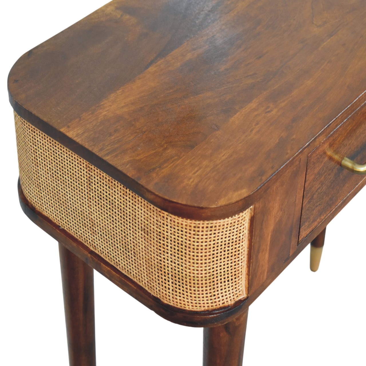 Solid Mango Wood Chestnut Finished 2 Door Belmont Cane Edge Console Table - Image 5