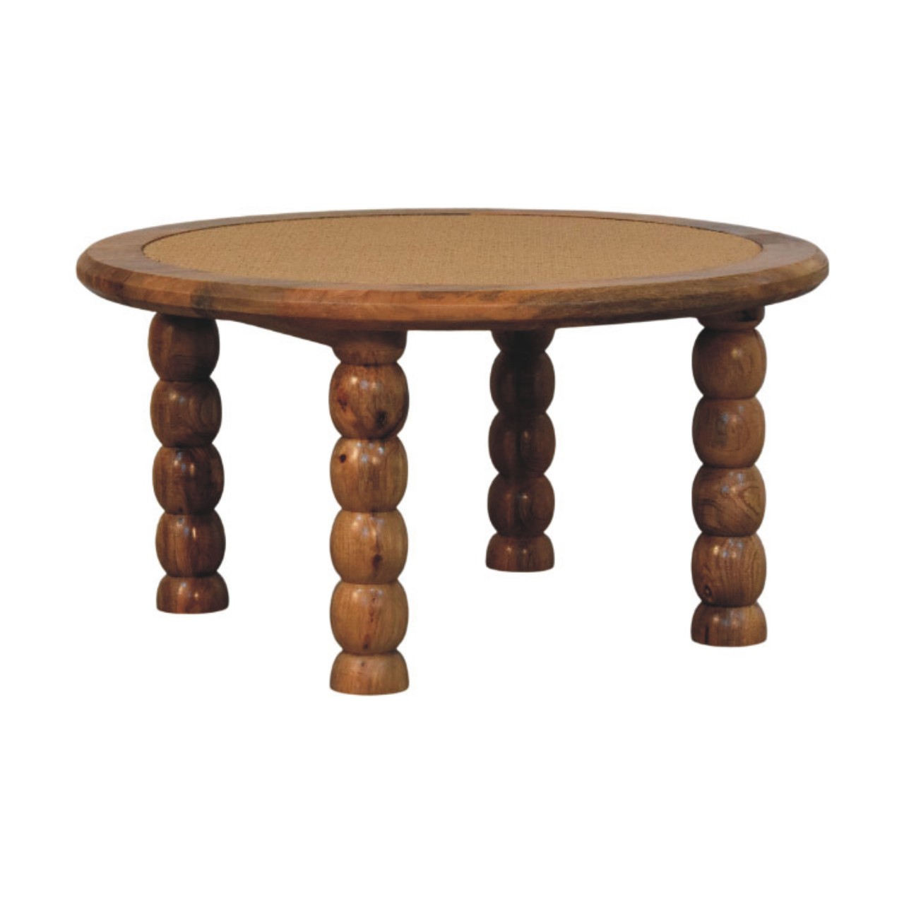 Solid Mango Wood Oak Finished Spindle Rattan Coffee Table - Image 2