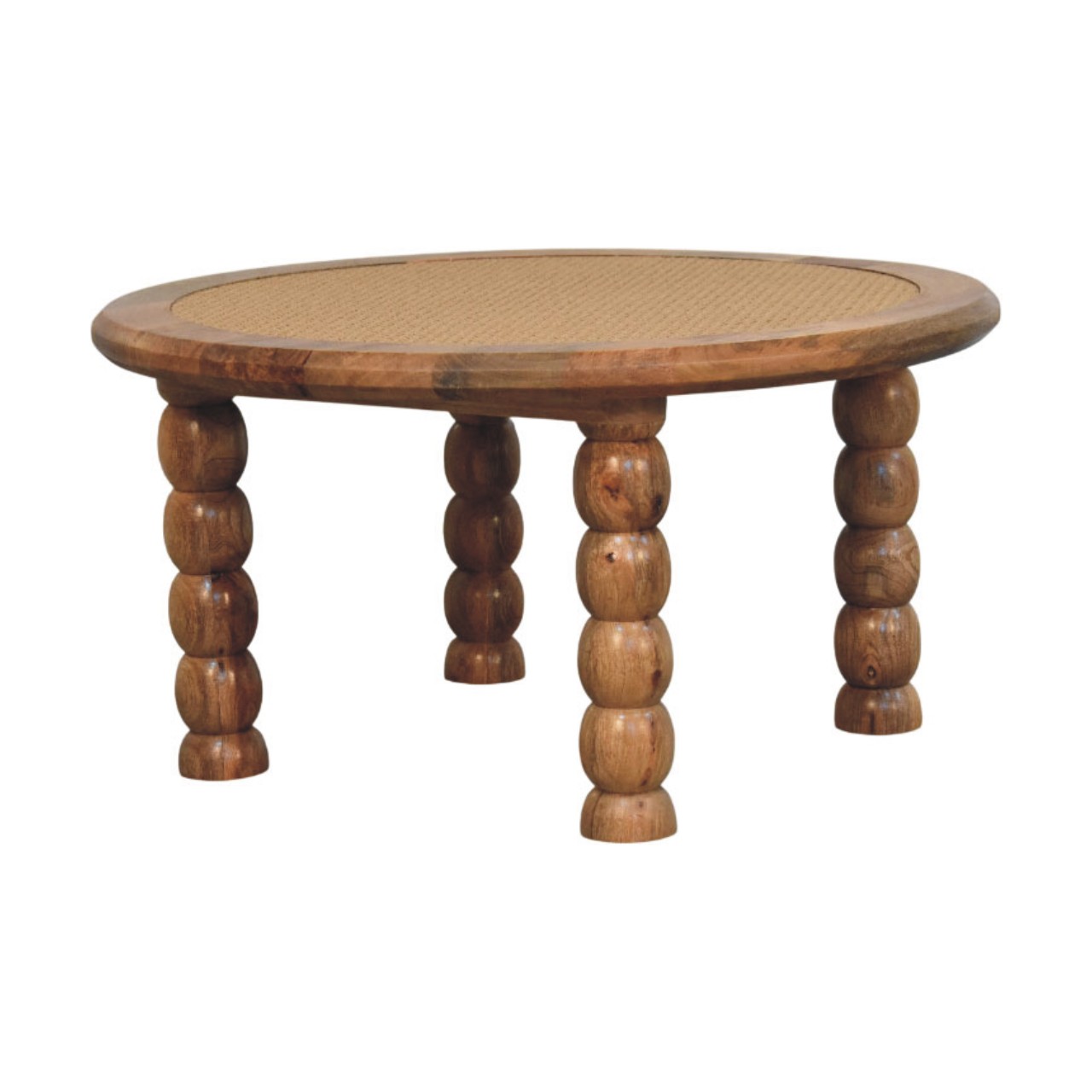 Solid Mango Wood Oak Finished Spindle Rattan Coffee Table - Image 8