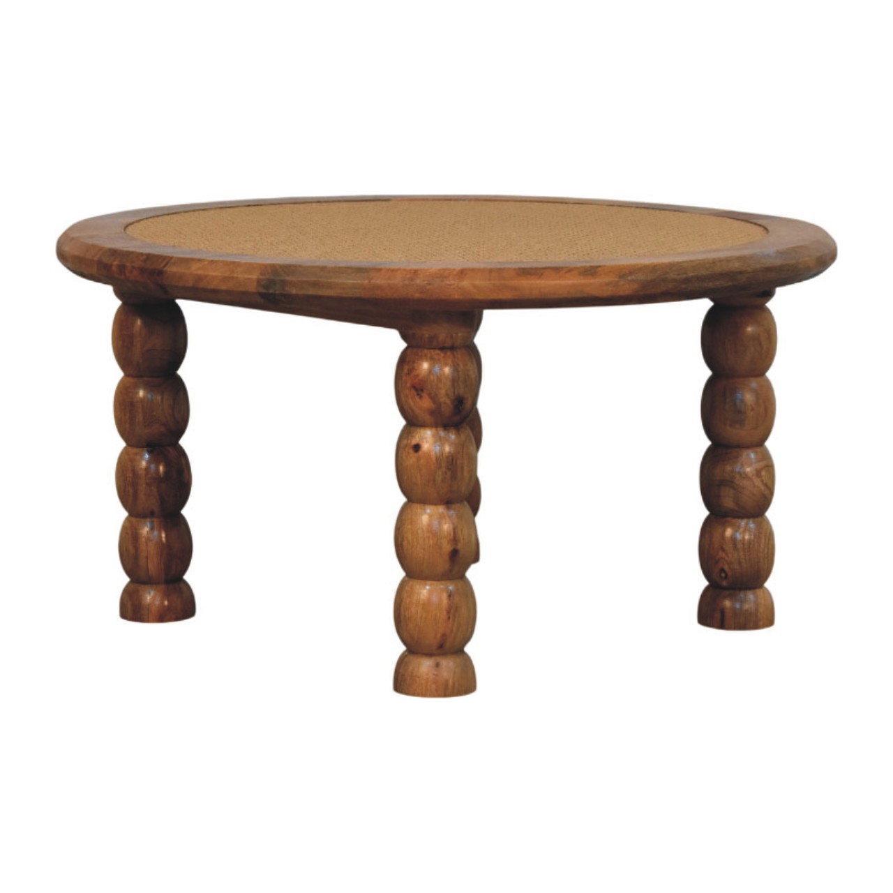 Solid Mango Wood Oak Finished Spindle Rattan Coffee Table - Image 3