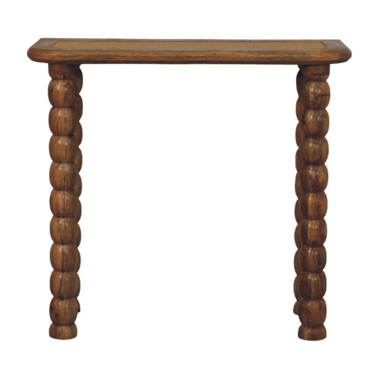 Solid Mango Wood Oak Finished Spindle Rattan Console Table - Image 8