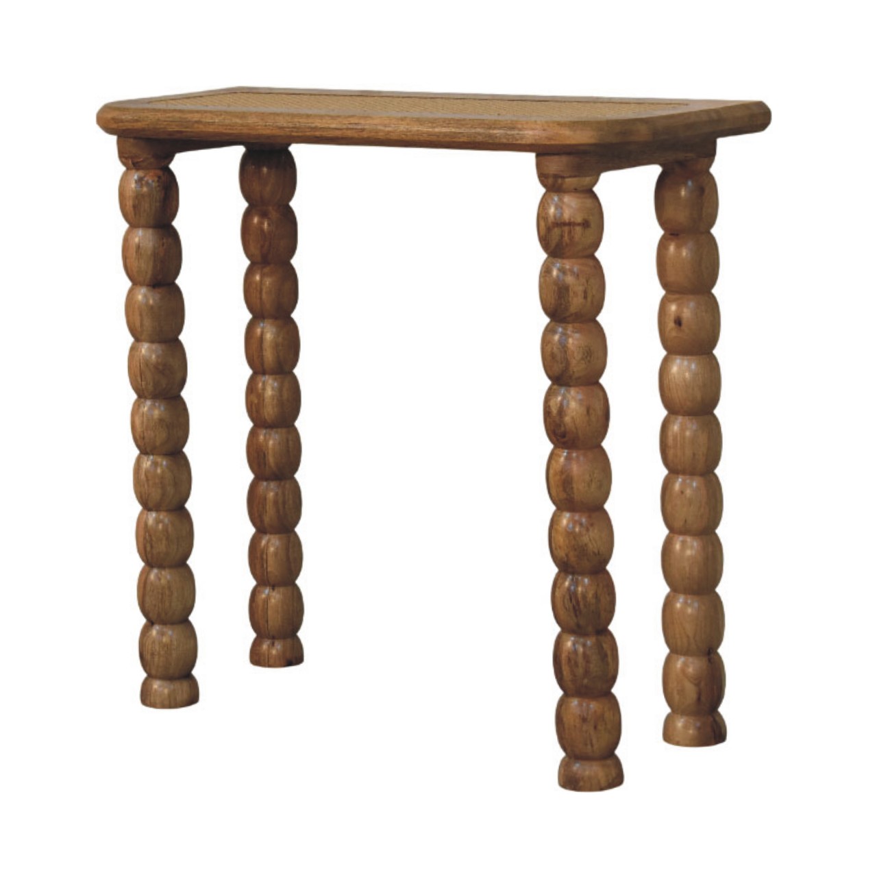 Solid Mango Wood Oak Finished Spindle Rattan Console Table - Image 3