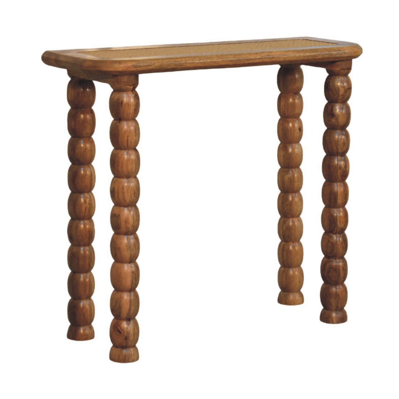 Solid Mango Wood Oak Finished Spindle Rattan Console Table - Image 2