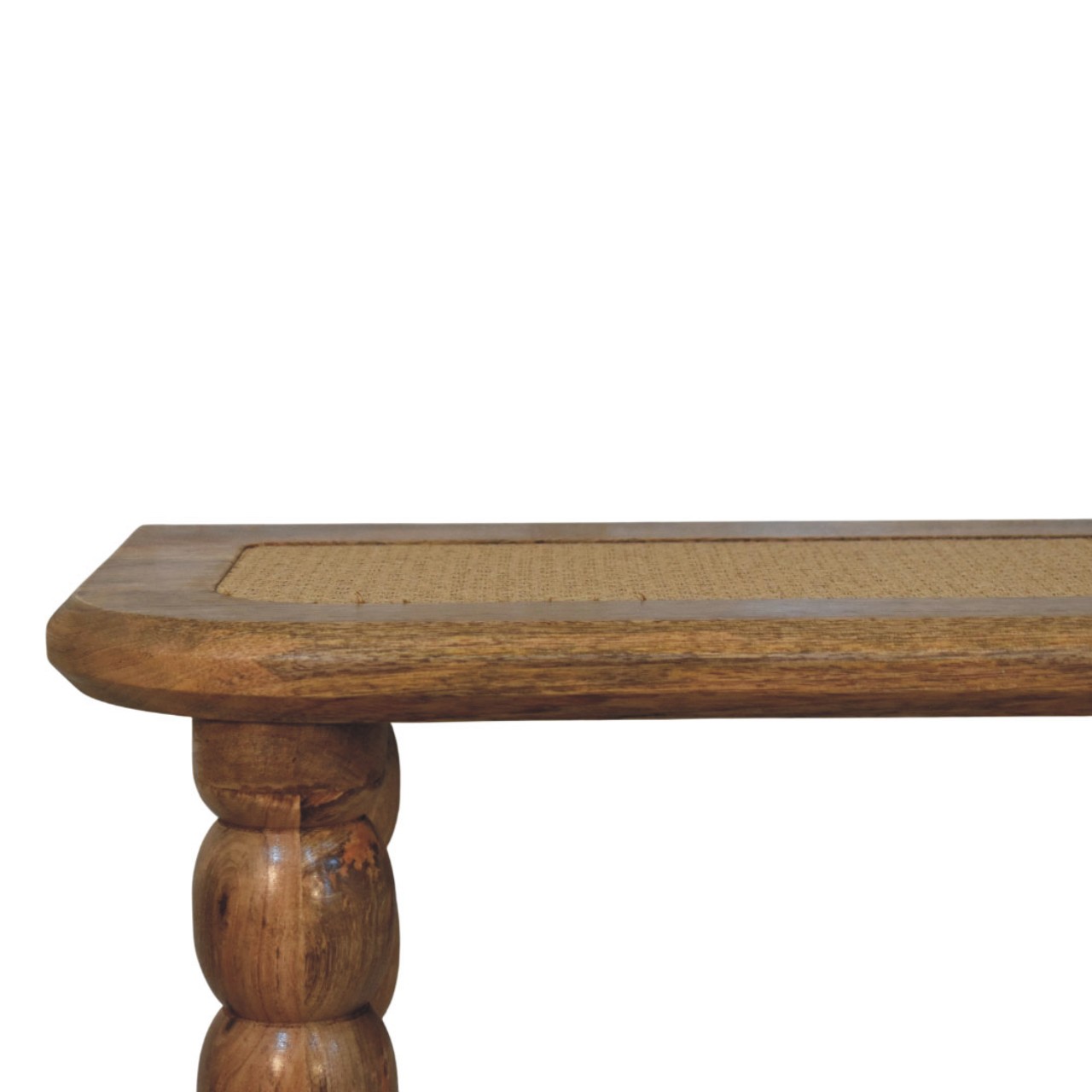 Solid Mango Wood Oak Finished Spindle Rattan Console Table - Image 4
