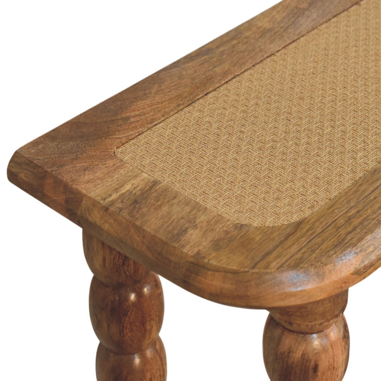 Solid Mango Wood Oak Finished Spindle Rattan Console Table - Image 5