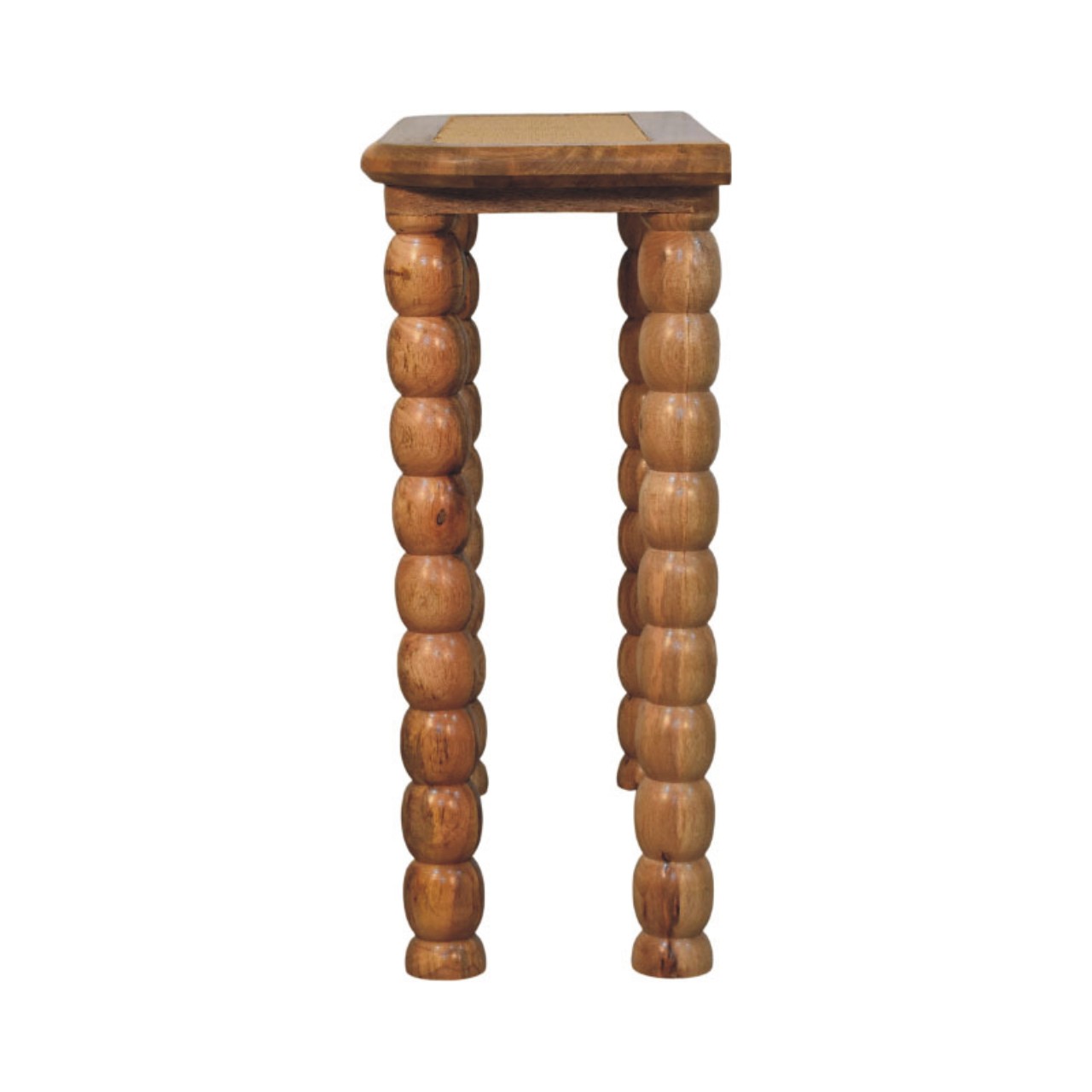 Solid Mango Wood Oak Finished Spindle Rattan Console Table - Image 7