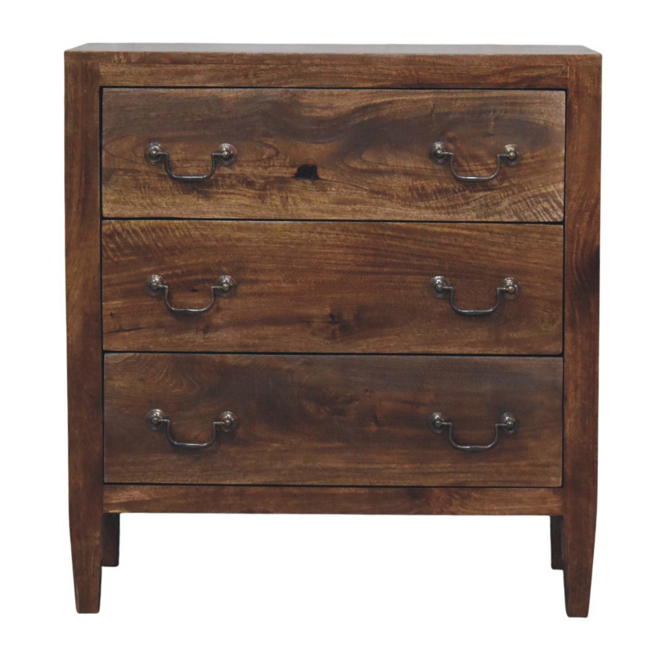 Solid Mango Wood Roasted Almond Finished Compact Three Drawer Chest