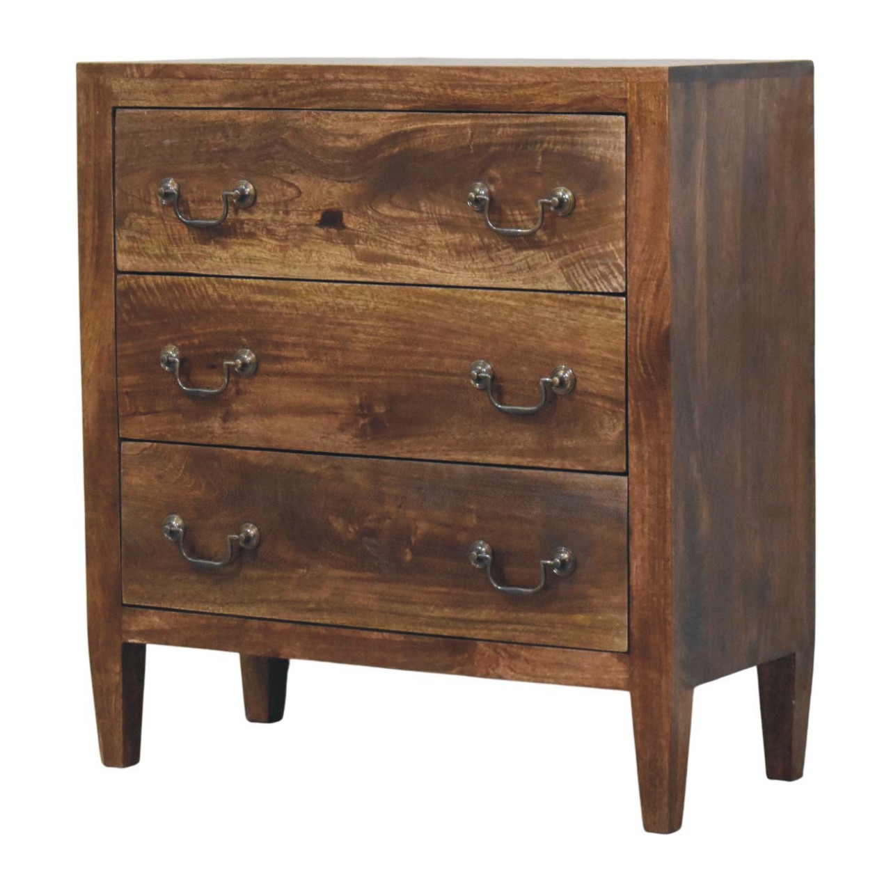 Solid Mango Wood Roasted Almond Finished Compact Three Drawer Chest - Image 3