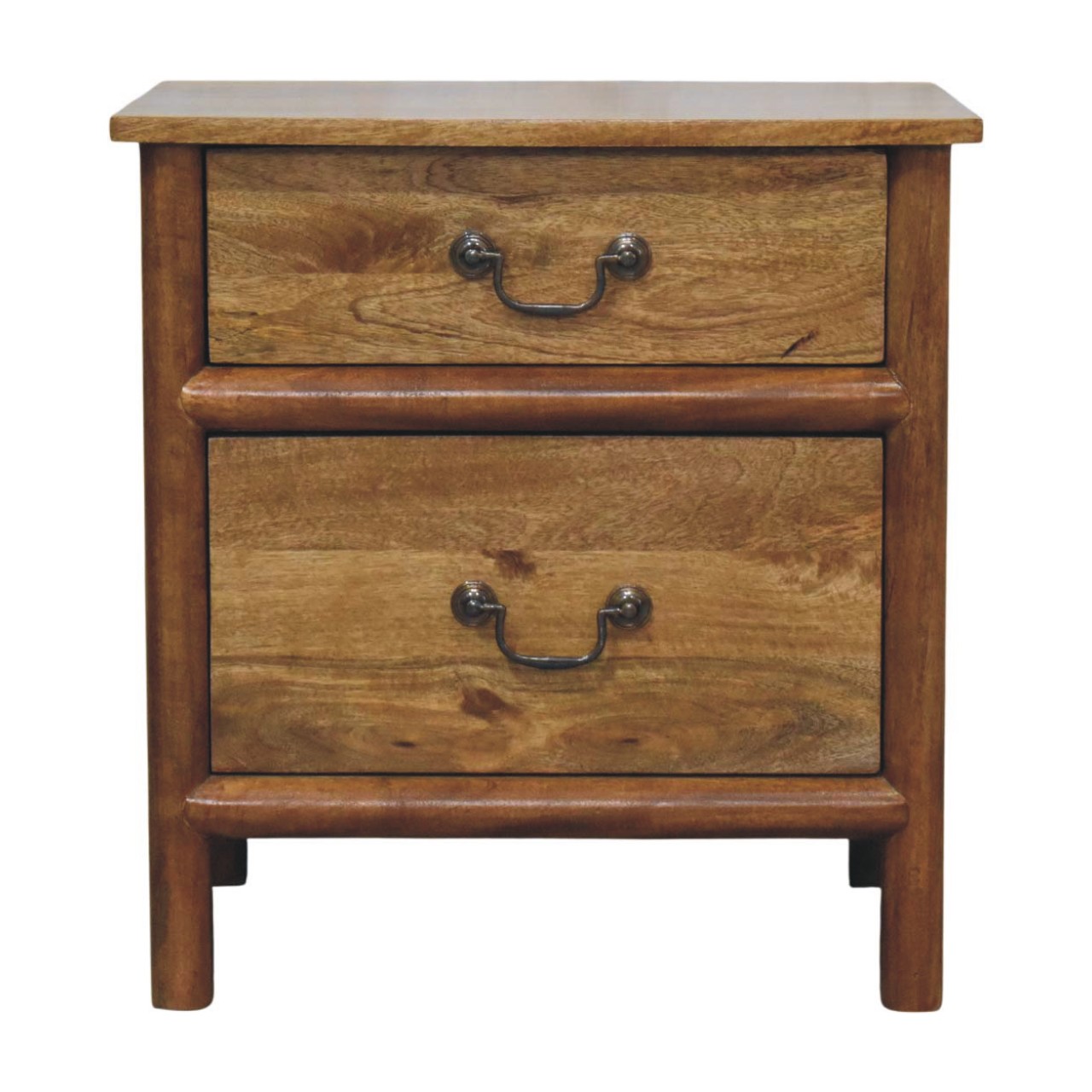 Solid Mango Wood Amber Oak Finished Classic Two Drawer Bedside