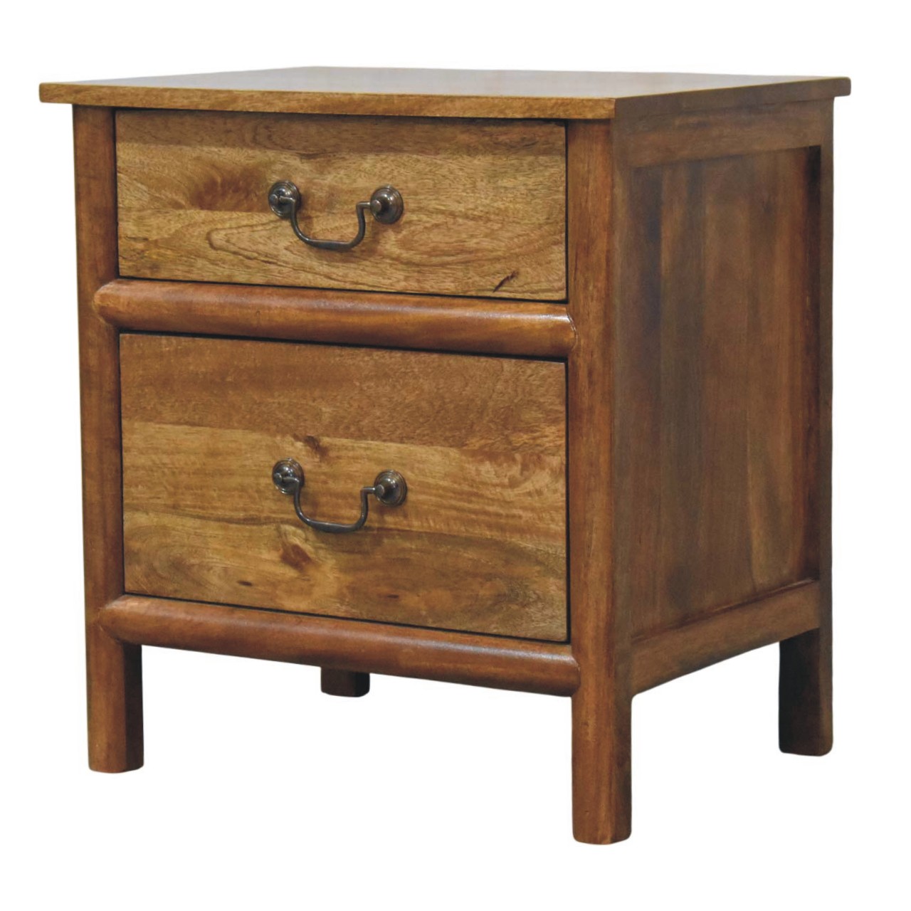 Solid Mango Wood Amber Oak Finished Classic Two Drawer Bedside - Image 2