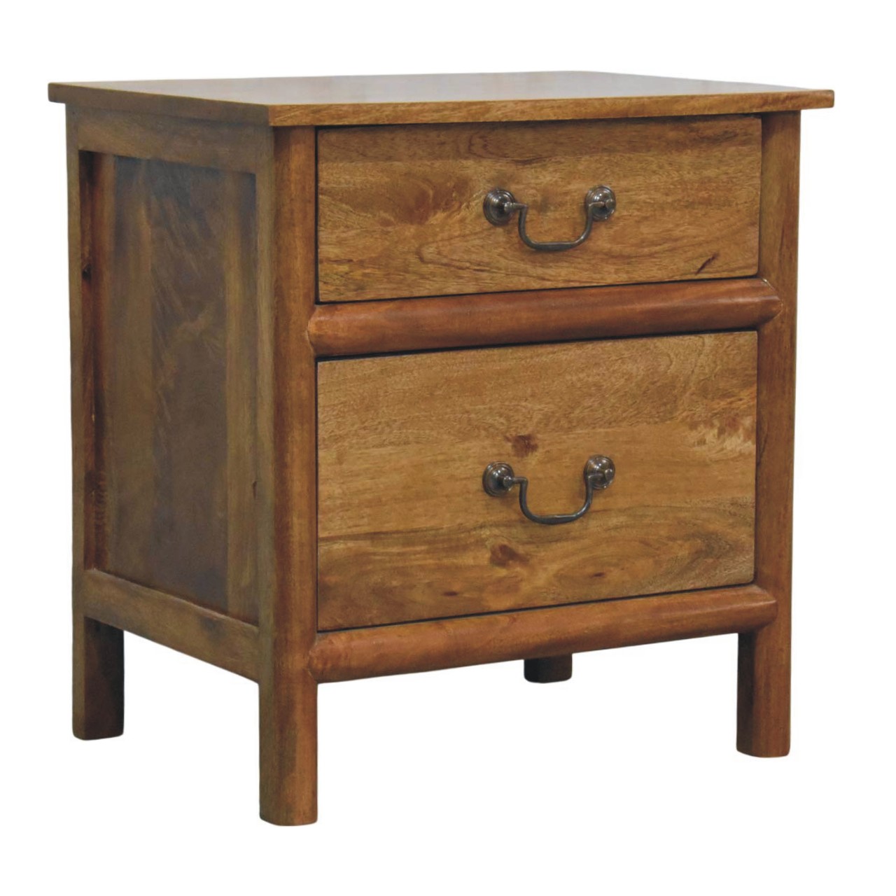 Solid Mango Wood Amber Oak Finished Classic Two Drawer Bedside - Image 3