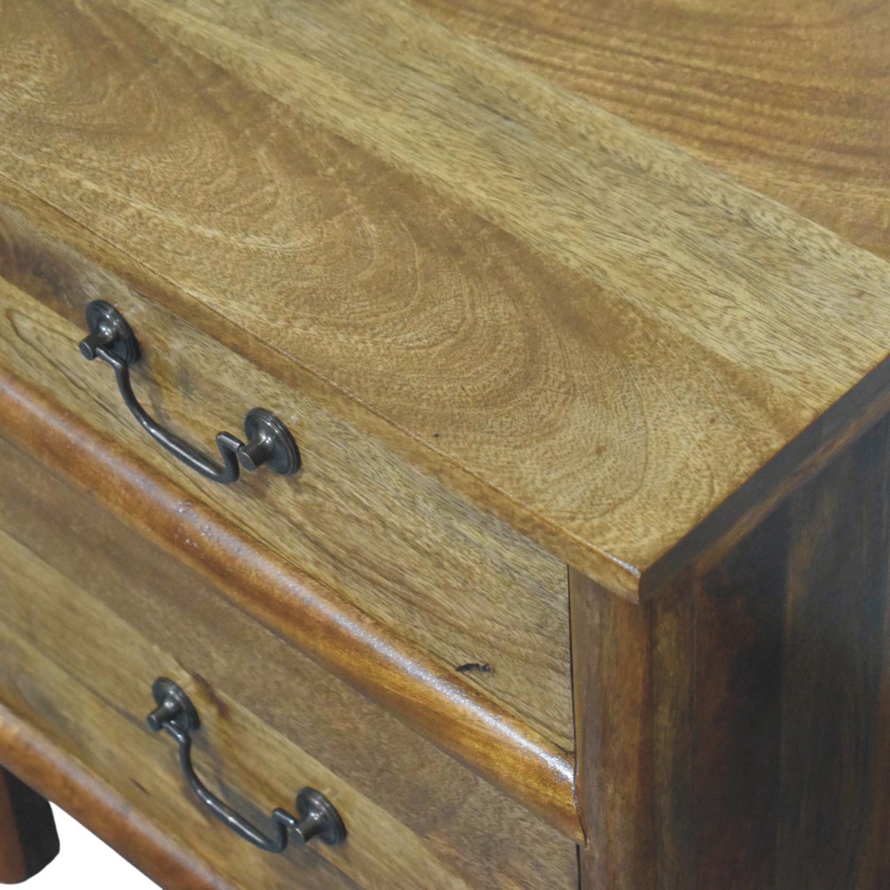 Solid Mango Wood Amber Oak Finished Classic Two Drawer Bedside - Image 5