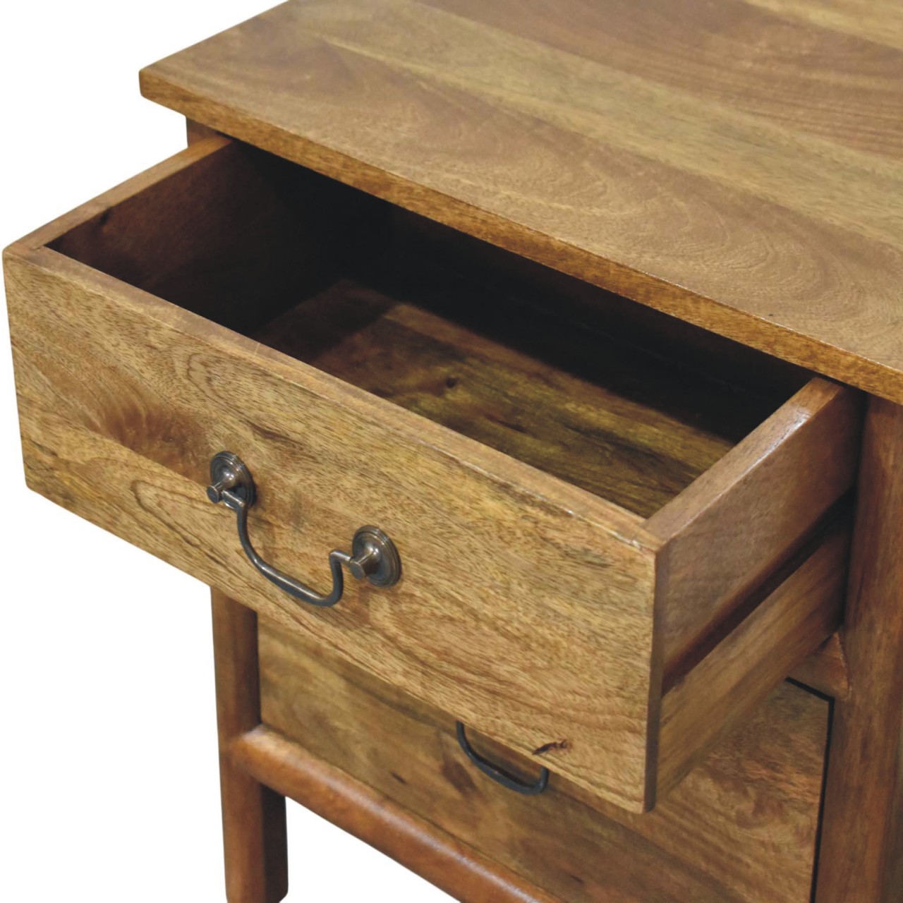 Solid Mango Wood Amber Oak Finished Classic Two Drawer Bedside - Image 6
