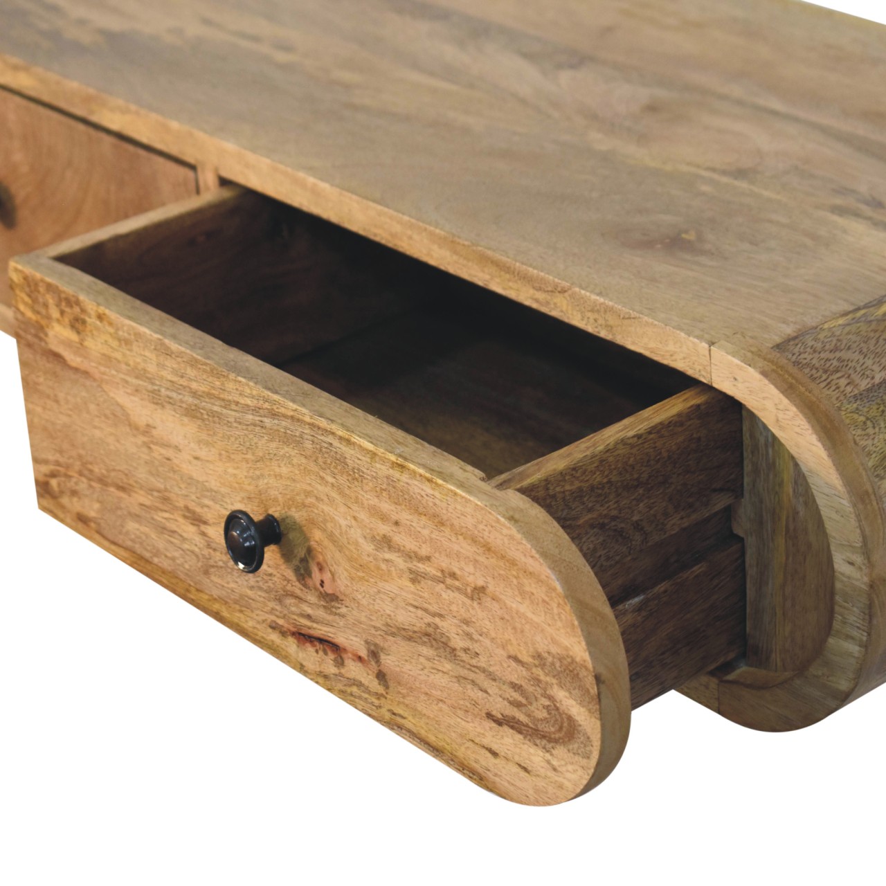 Solid Mango Wood Oak Finished Contour Wall Console - Image 7