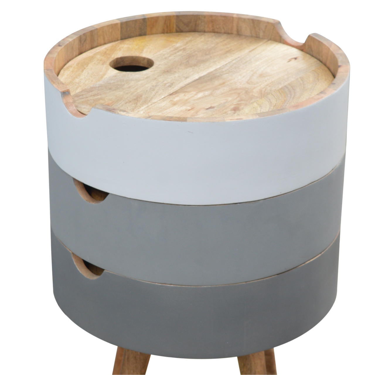 Solid Mango Wood Oak Finished 3 Drawer Grey Hand Painted Bedside - Image 2