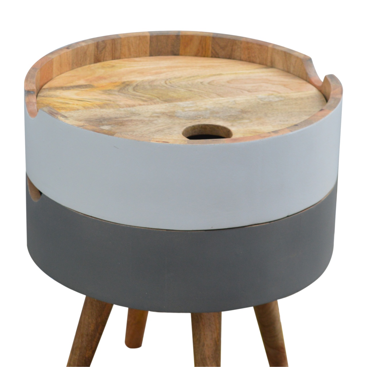 Solid Mango Wood Oak Finished 3 Drawer Grey Hand Painted Bedside - Image 5
