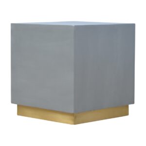 Solid Mango Wood Natural Finish Cement Footstool with Gold Base