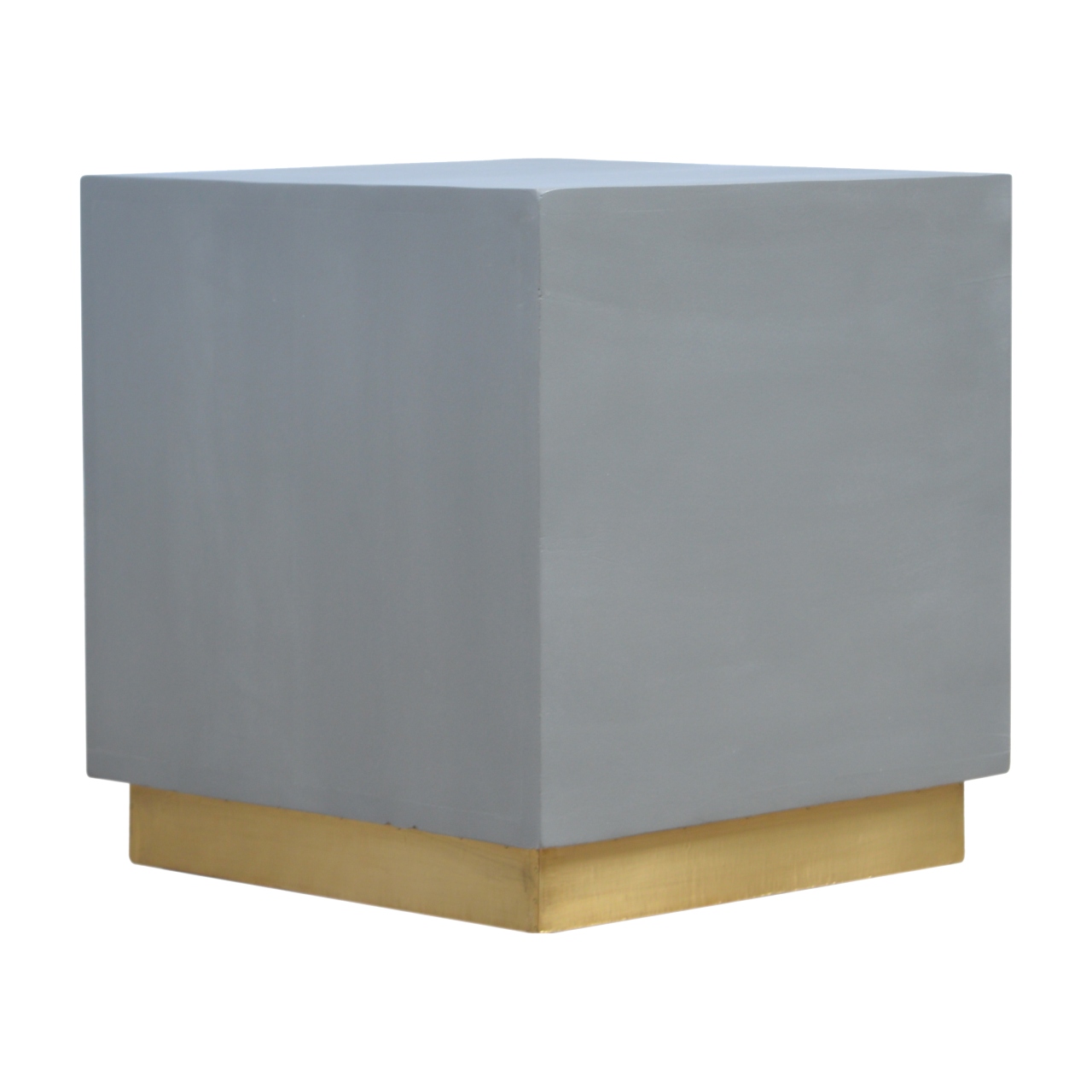 Solid Mango Wood Natural Finish Cement Footstool with Gold Base - Image 2