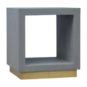 Solid Mango Wood Cement Cube Bedside Table with Gold Base