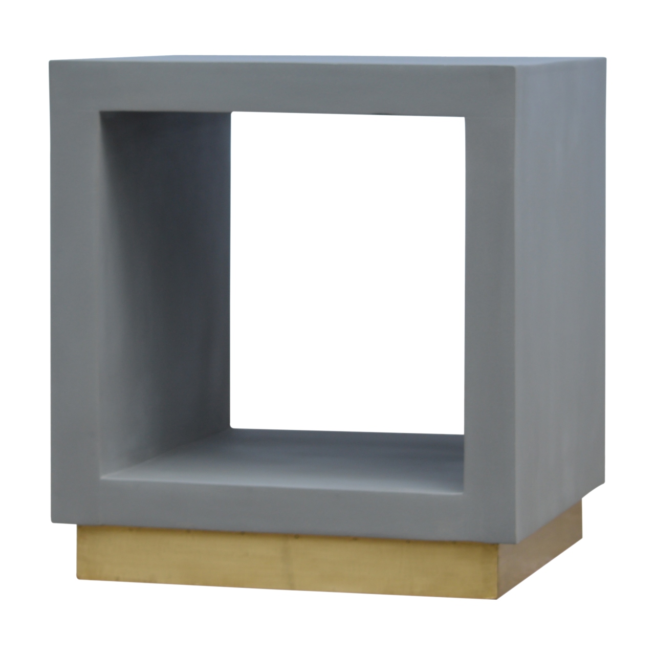 Solid Mango Wood Cement Cube Bedside Table with Gold Base - Image 2