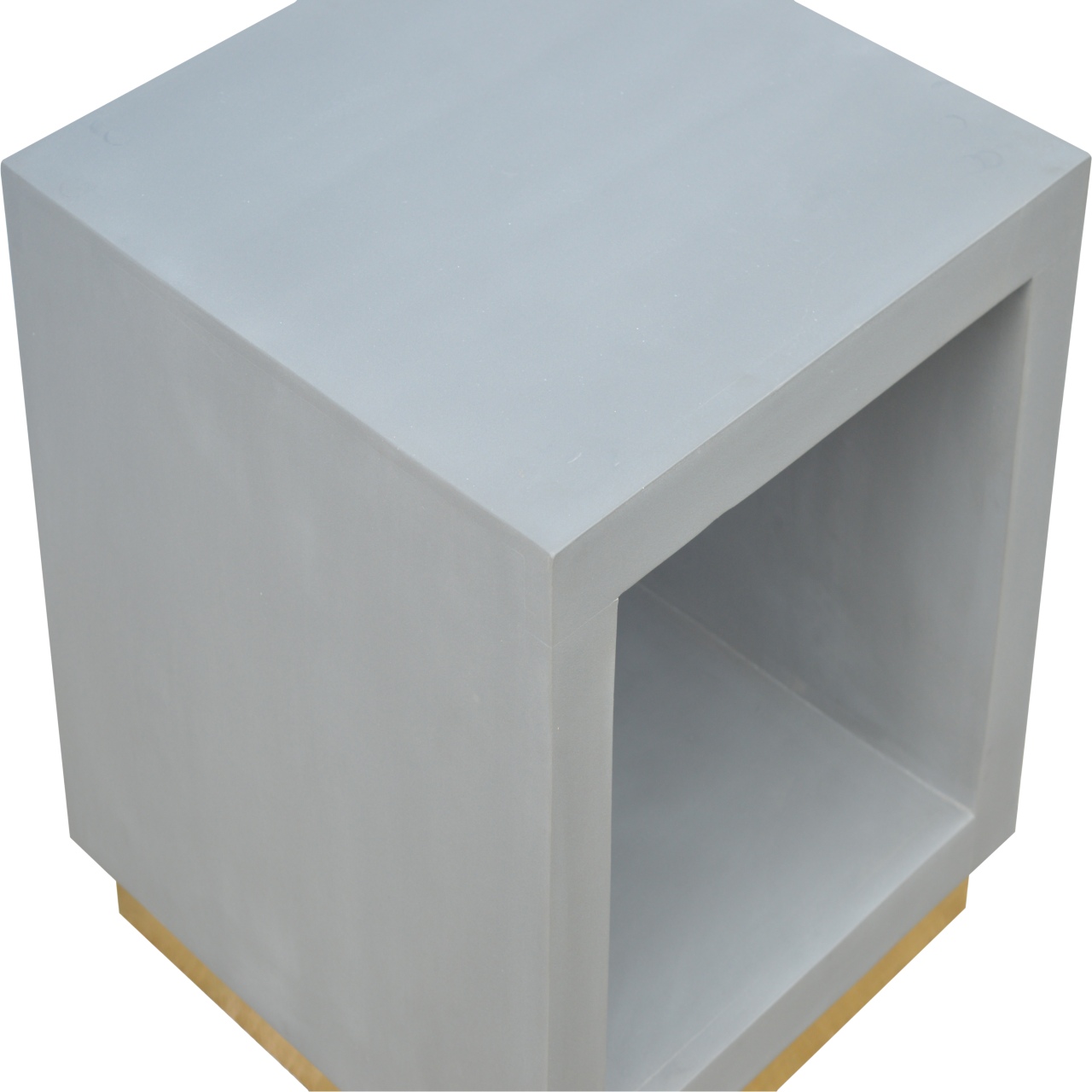 Solid Mango Wood Cement Cube Bedside Table with Gold Base - Image 5